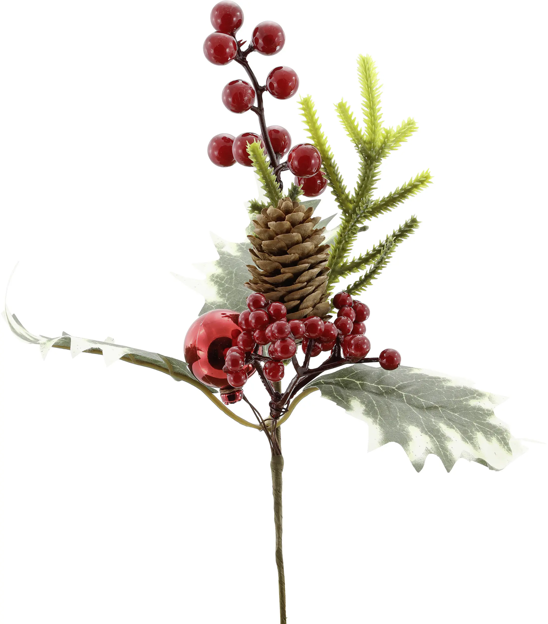 Weihnachtsdeko Zweig aus Kunststoff 25 cm braun/grün/rot