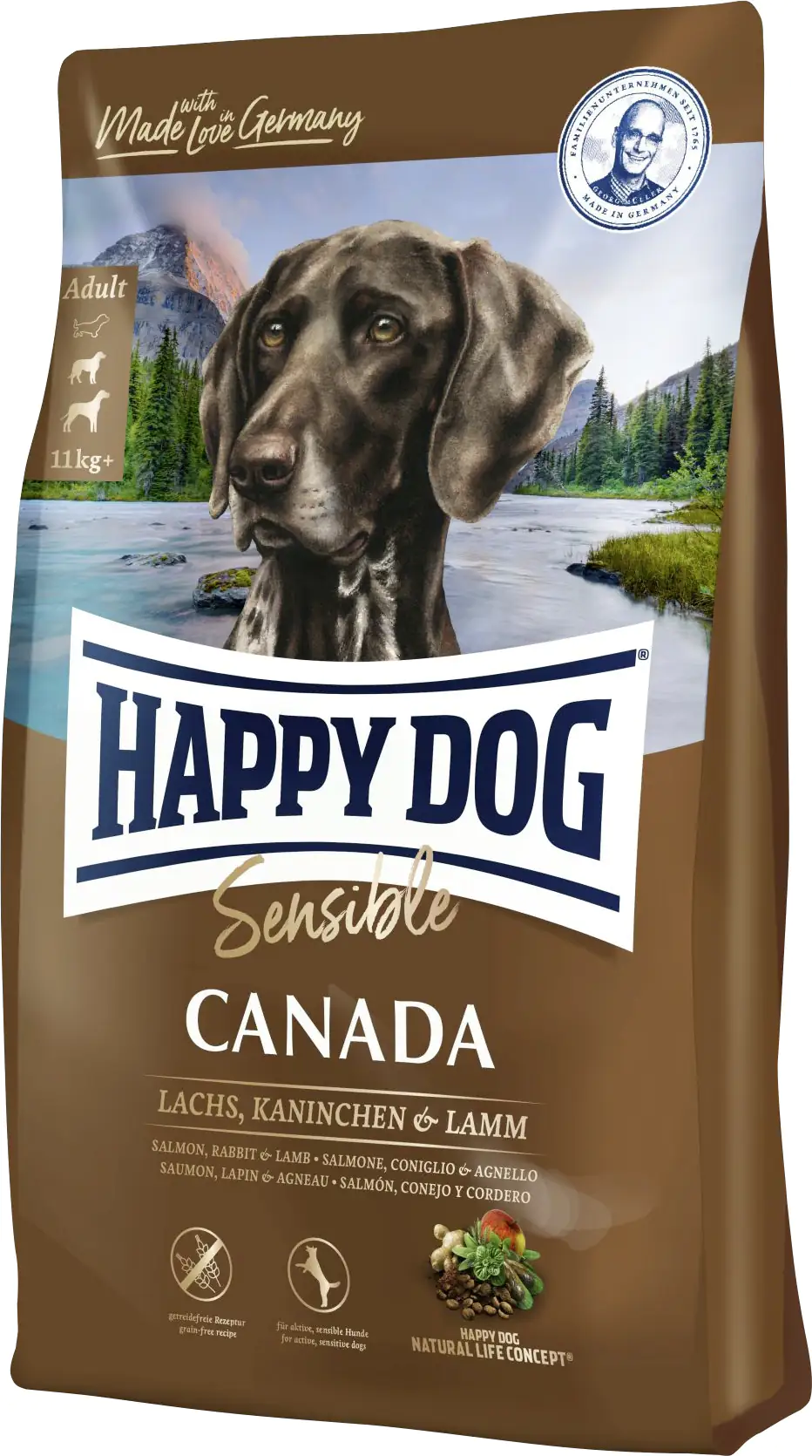 Happy Dog Sensible Canada Hundetrockenfutter Adult 300 g Lachs, Kaninchen & Lamm 