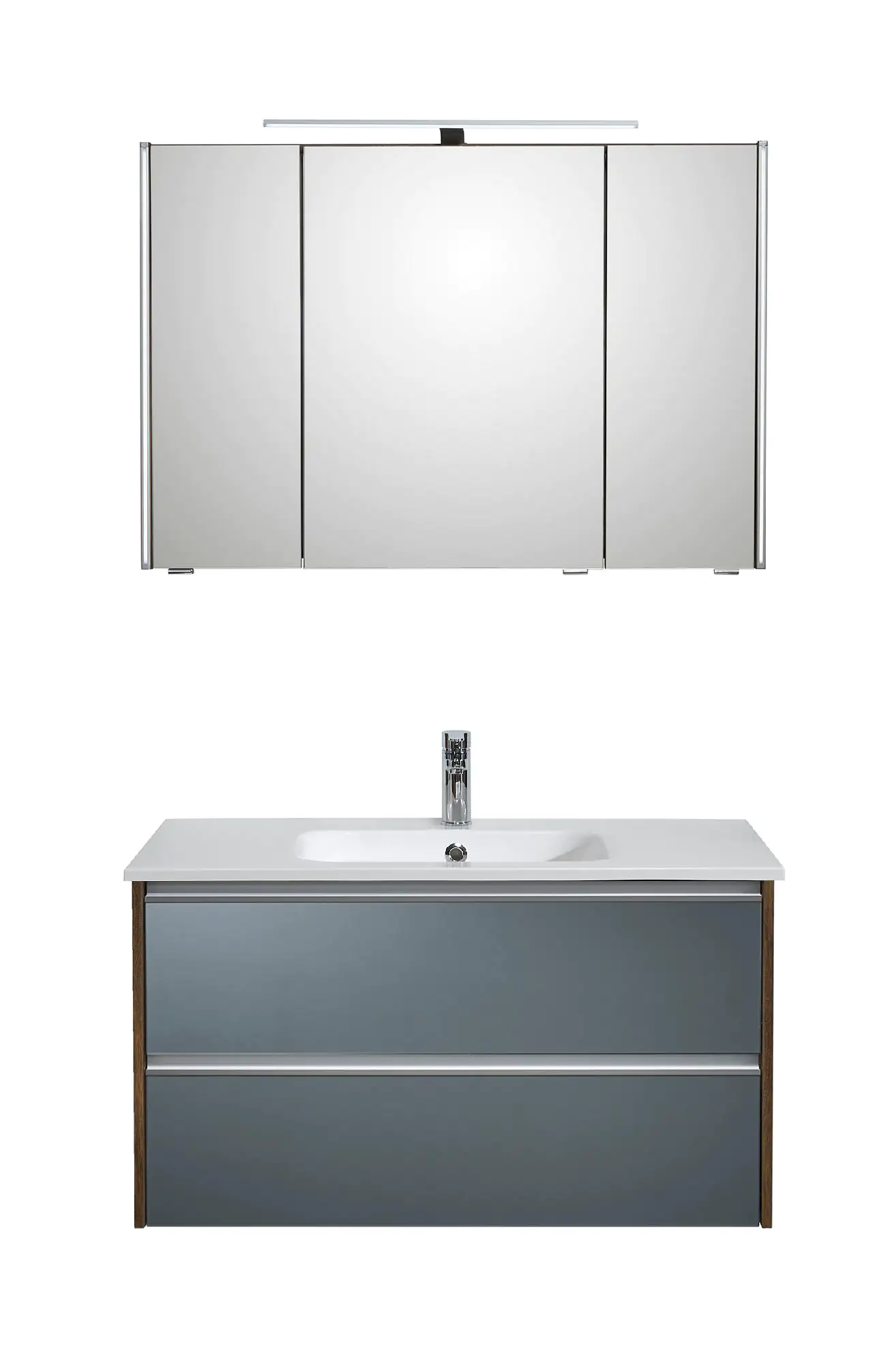 Pelipal Badmöbel-Set 6040 Stahlgrau/Eiche Ribbeck mit Mineralmarmor-Waschtisch + LED-Leuchte 103 cm