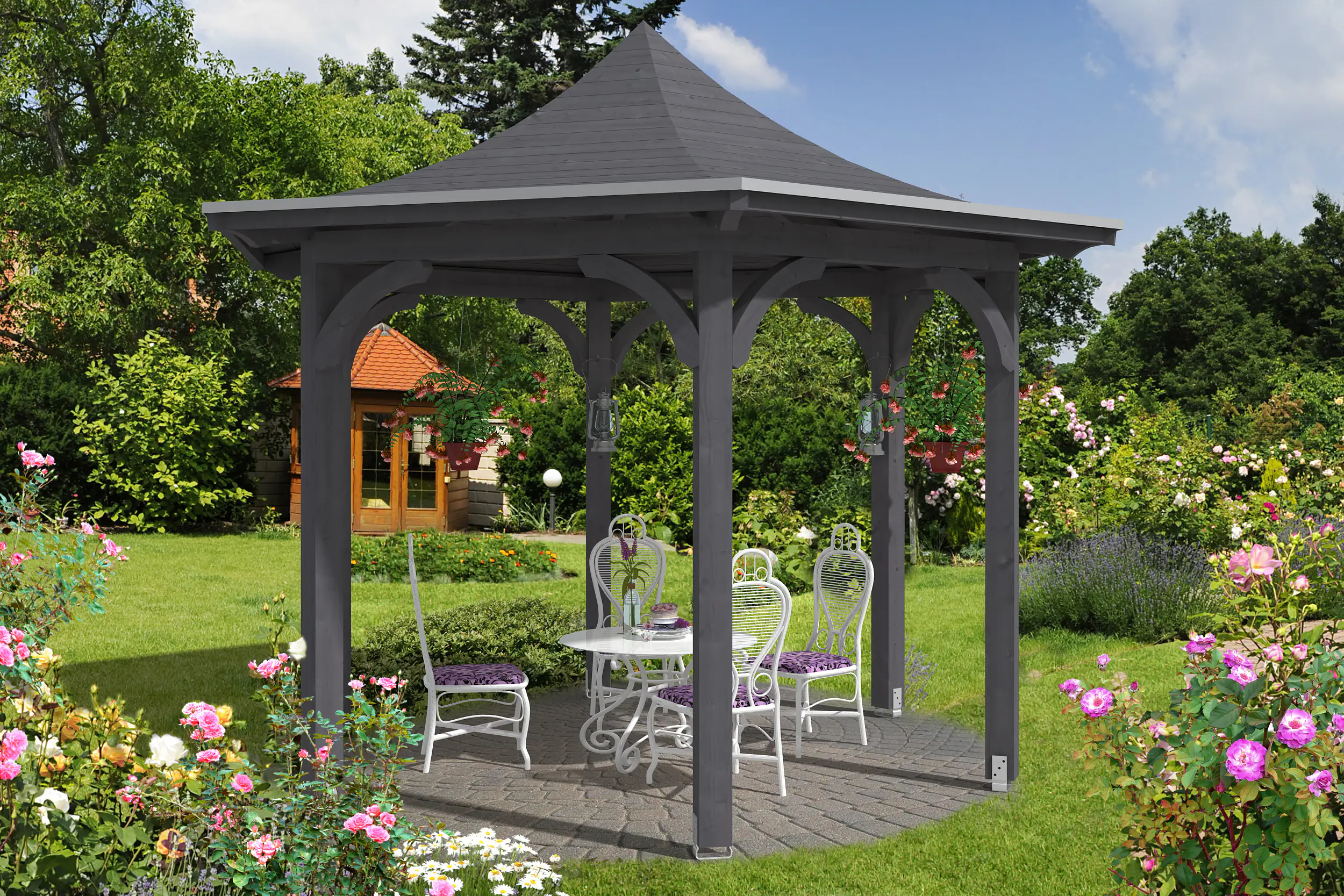 4018211032693 SKAN HOLZ Pavillon Versailles Leimholz, lasiert in Schiefergrau