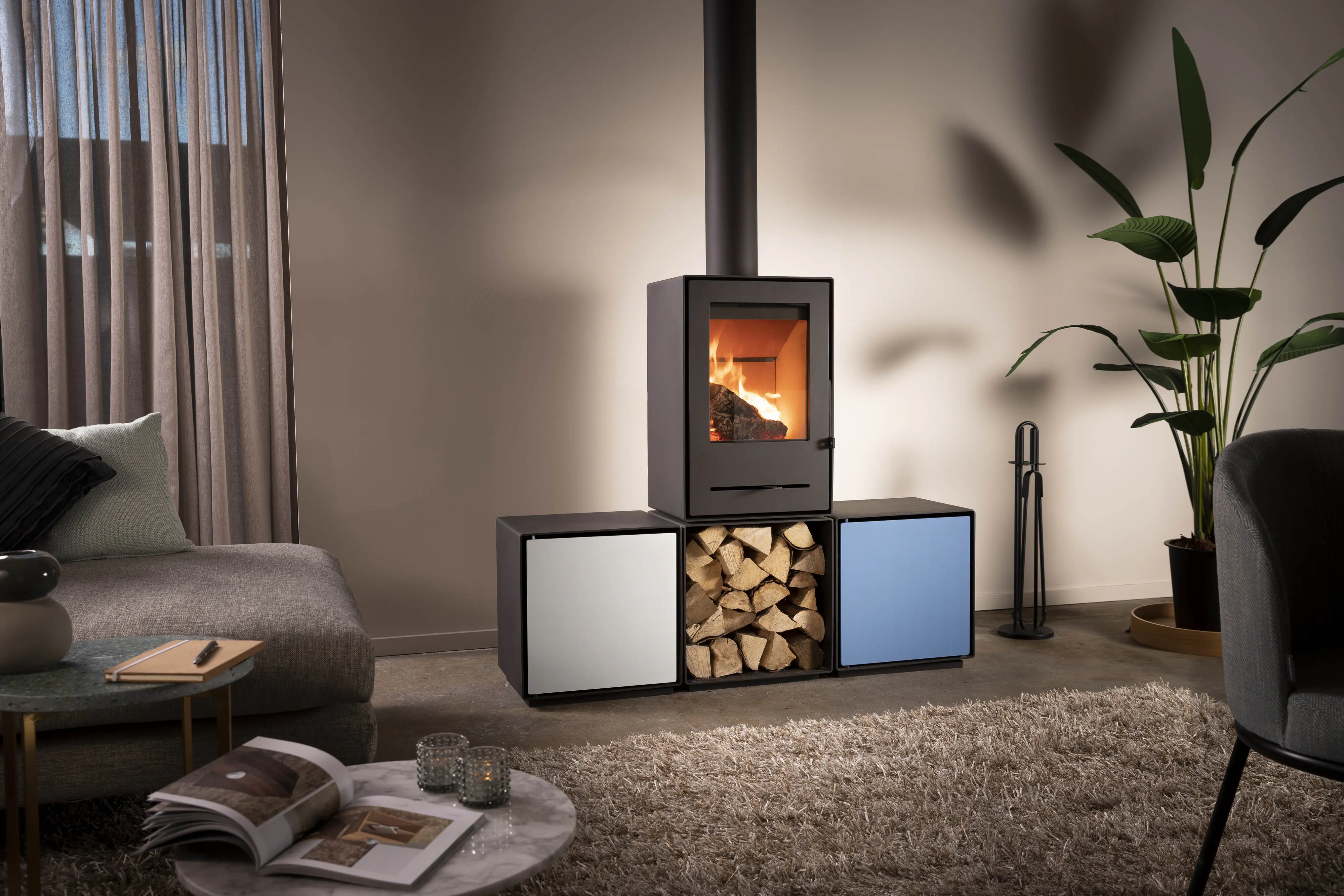 FireFix Tür & Regalböden für quadratische Box zu Kaminofen Nele 44,2 x 35,5 cm weiß