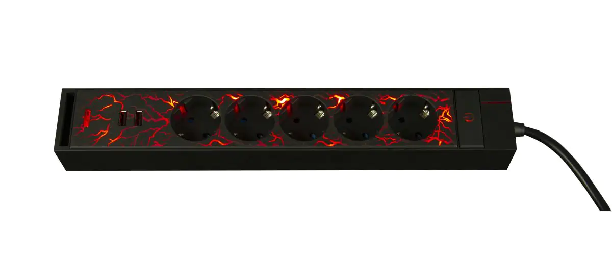 REV Gaming LED Steckdosenleiste 5fach 1,4 m mit 2 USB-Ports, Farbwechsel REV Gaming LED Steckdosenleiste 5fach 1,4 m mit 2 USB-Ports, Farbwechsel