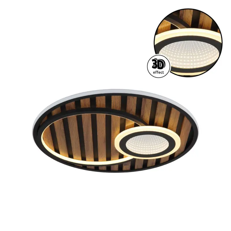 Globo Deckenleuchte Woody 50 x 8 cm Ø x H schwarz warmweiß