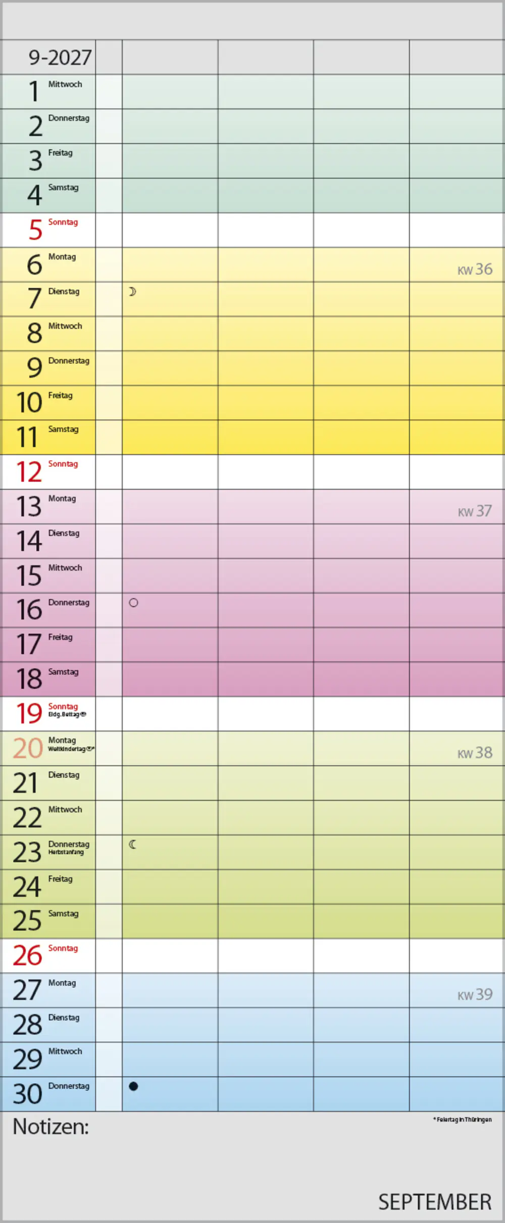 Korsch Kalender Familienplaner 2027 Farbenspiel 19 x 46 cm