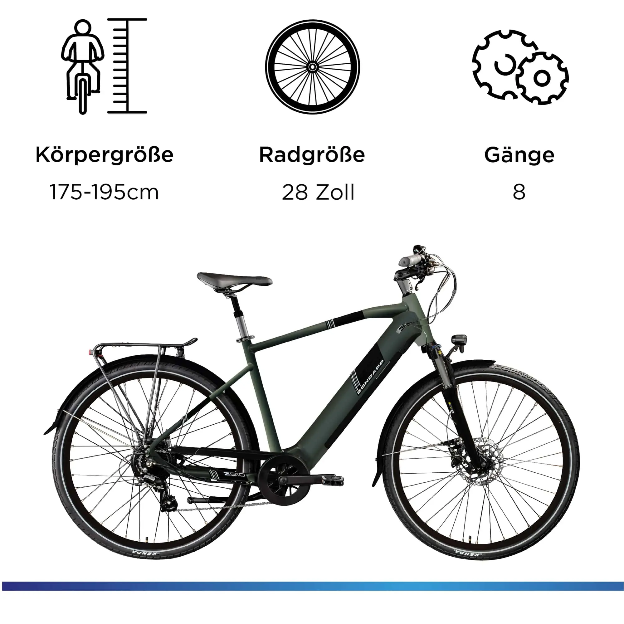 Zündapp E-Bike Z810 Trekking 28 Zoll 8-Gang 550 Wh dunkelgrün metallic
