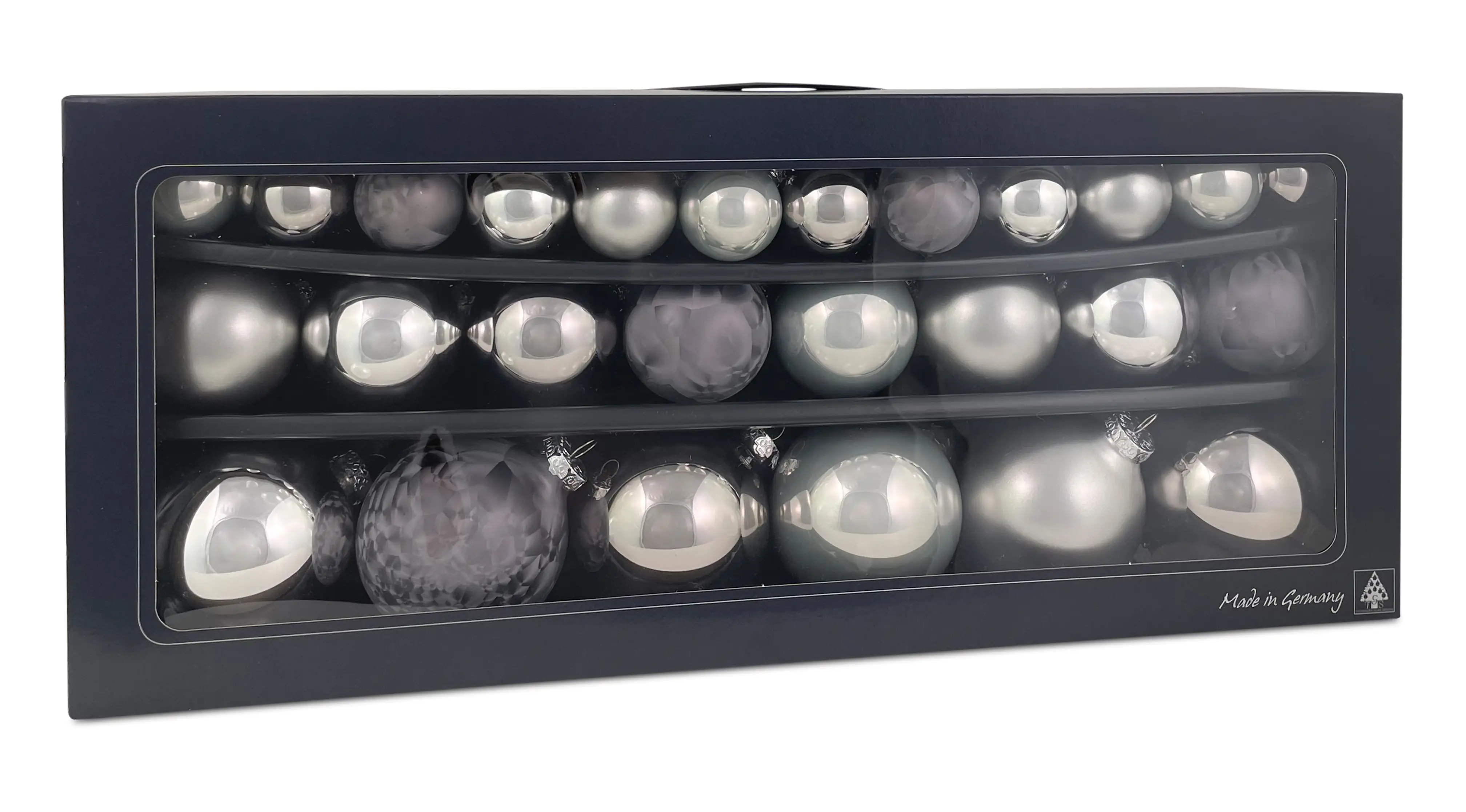 Riffelmacher Glaskugeln Steel Ø 4/6/8 cm silber grau anthrazit - 26 Stück