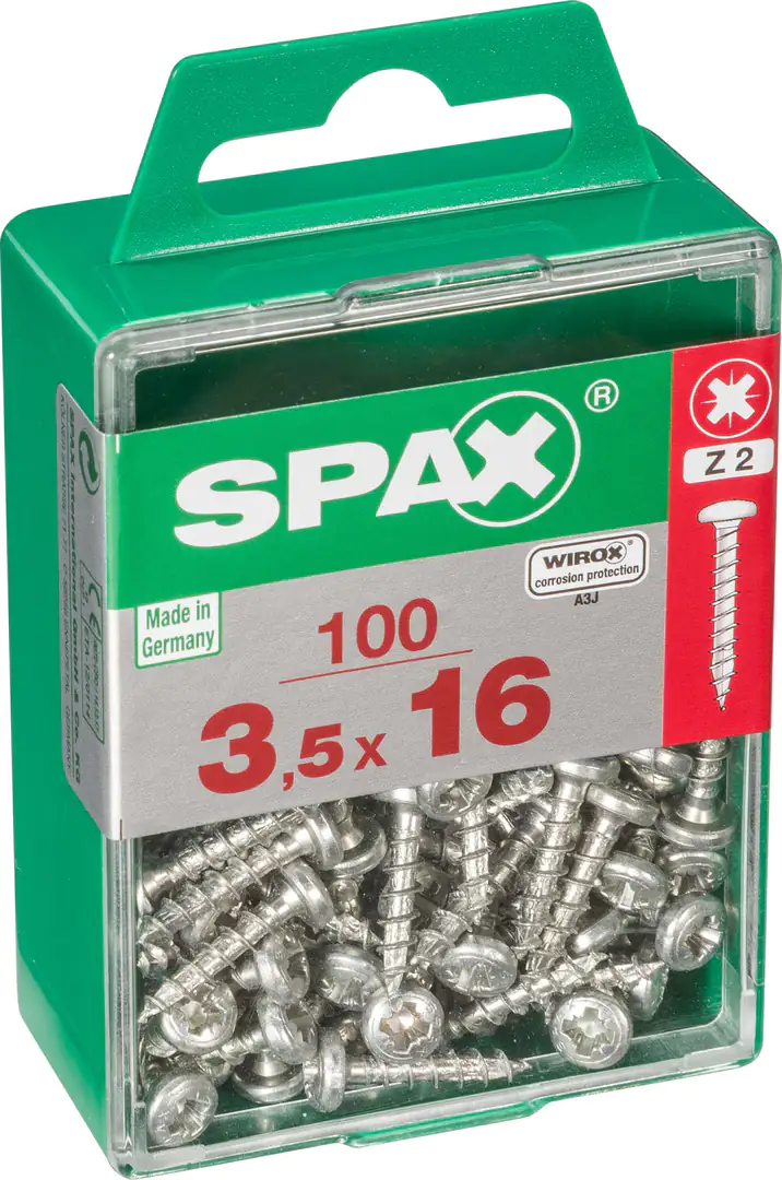 Spax Universalschrauben 3.5 x 16 mm PZ 2 Rundkopf - 100 Stk.