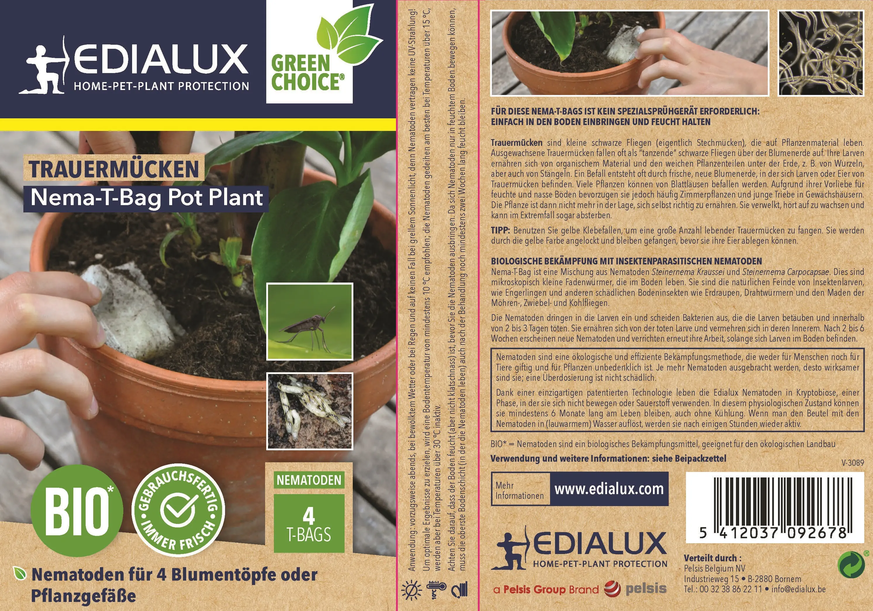 Edialux Nematoden T-Bag Pot Plant gegen Trauermücken 4 Pads