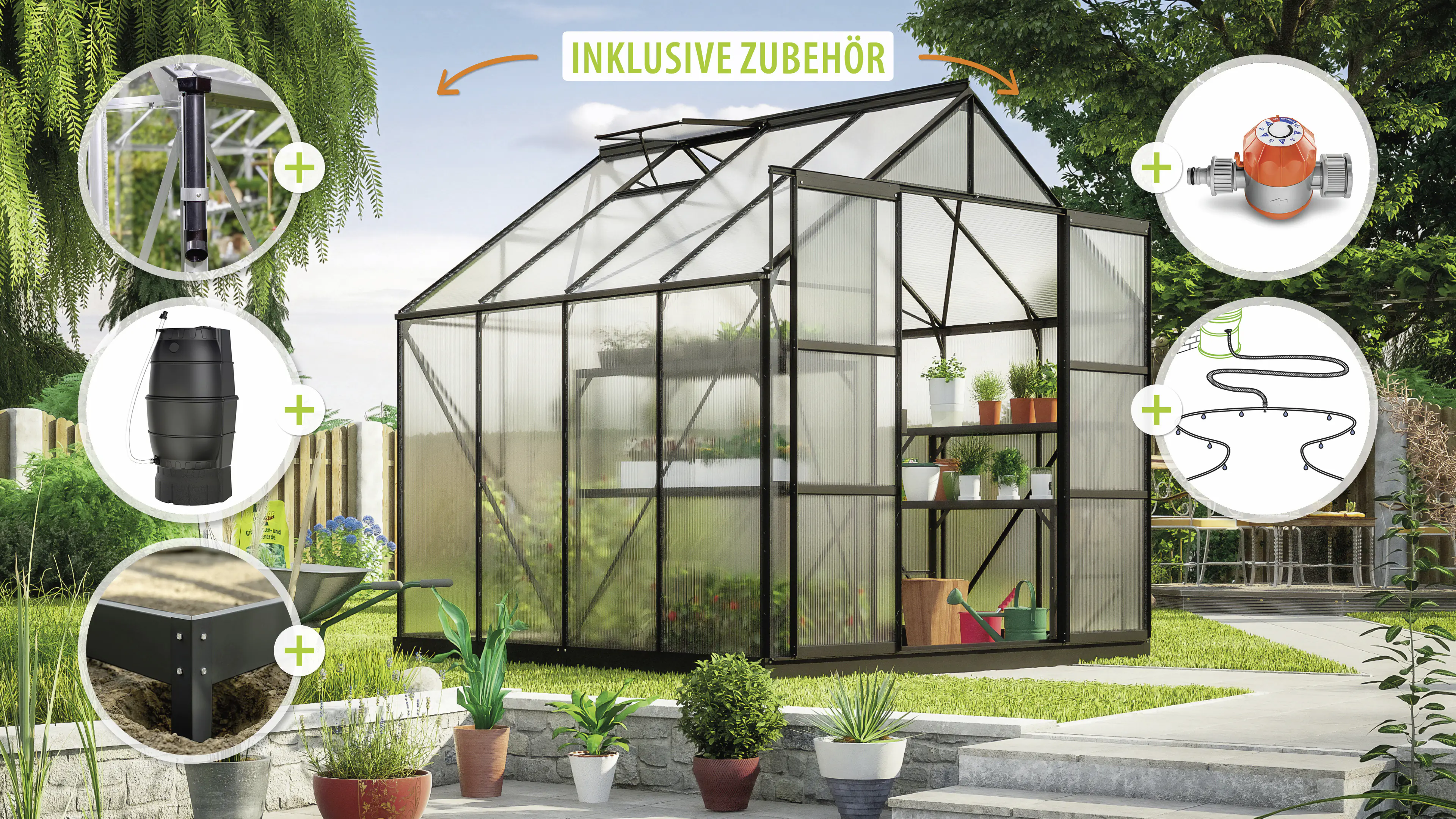 Vitavia Gewächshaus-Set Uranus 6700 HKP 4 mm schwarz 254 x 254 cm 