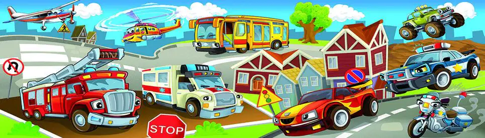 papermoon Vlies- Fototapete Digitaldruck 350 x 100 cm Kids Cars Panorama