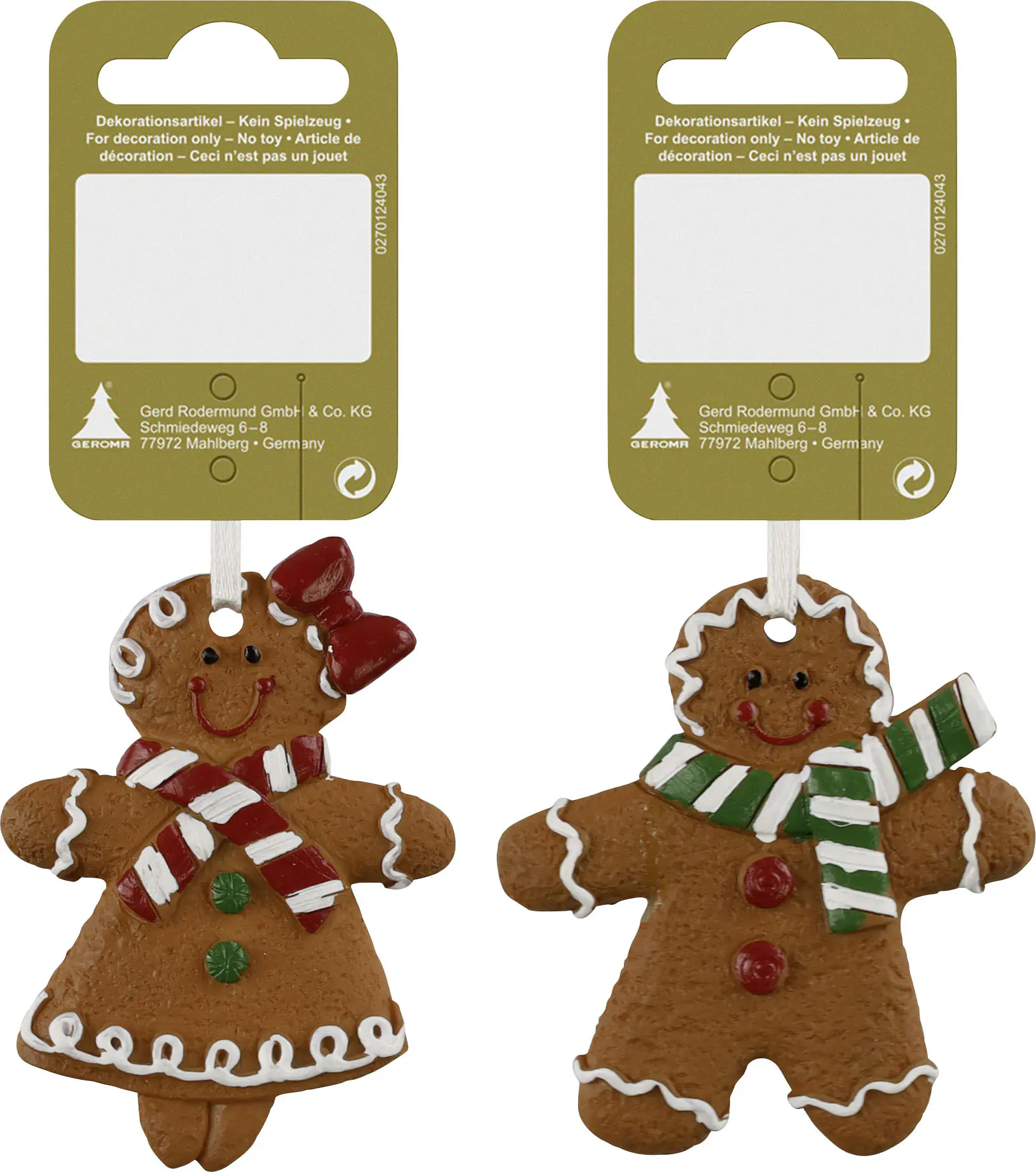 Weihnachtsanhänger Lebkuchenfigur 7 cm braun 2-fach sortiert