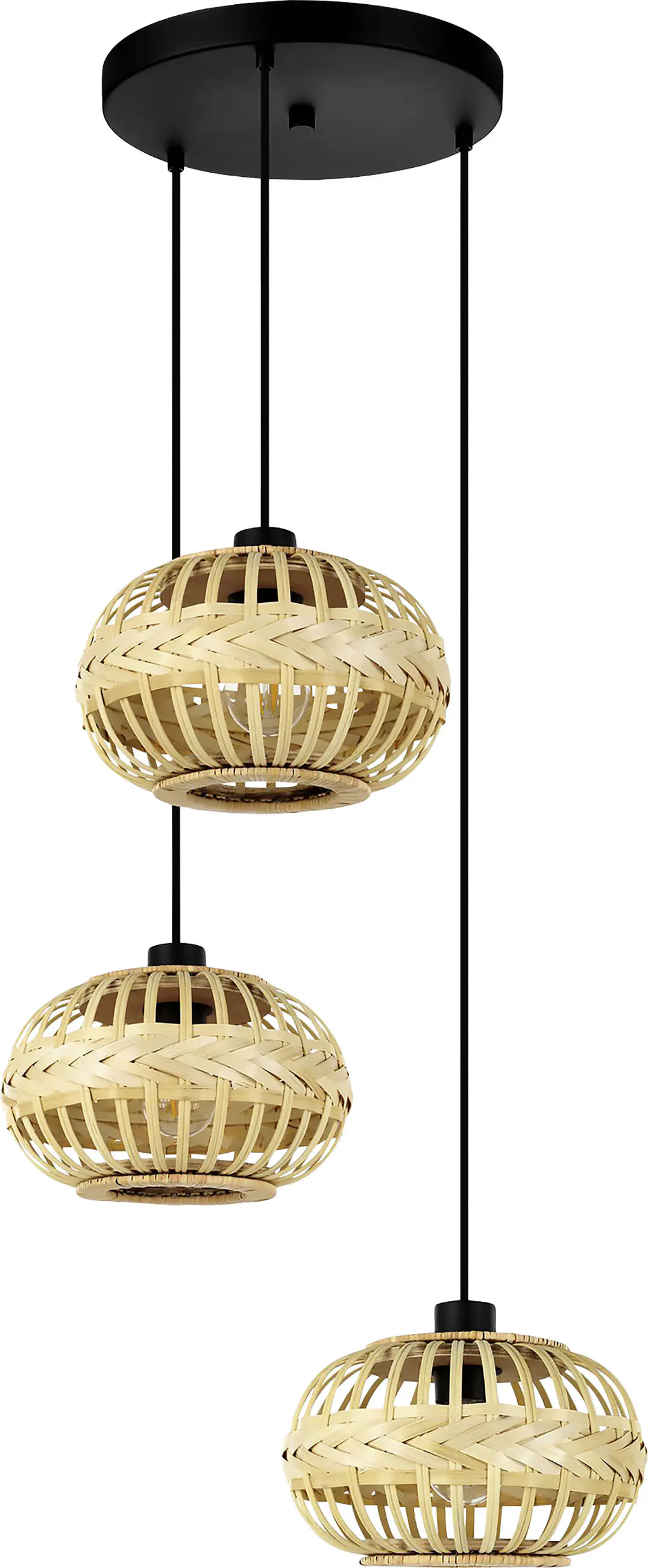 Eglo 3er Pendelleuchte Amsfield 1 schwarz natur 48 x 110 cm E27