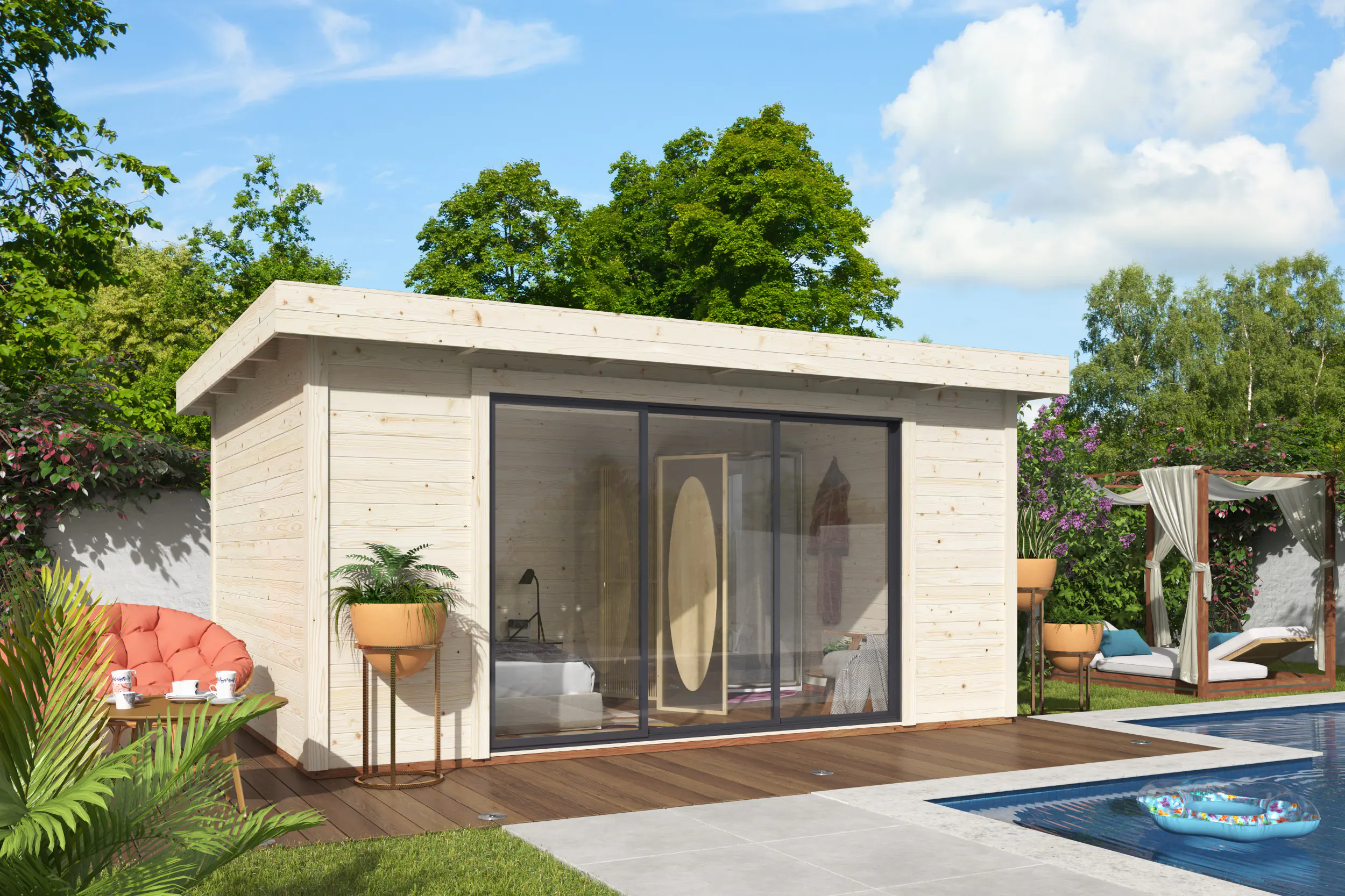 Palmako Gartenhaus Lydia 450 x 330 cm mit Schiebetüren naturbelassen