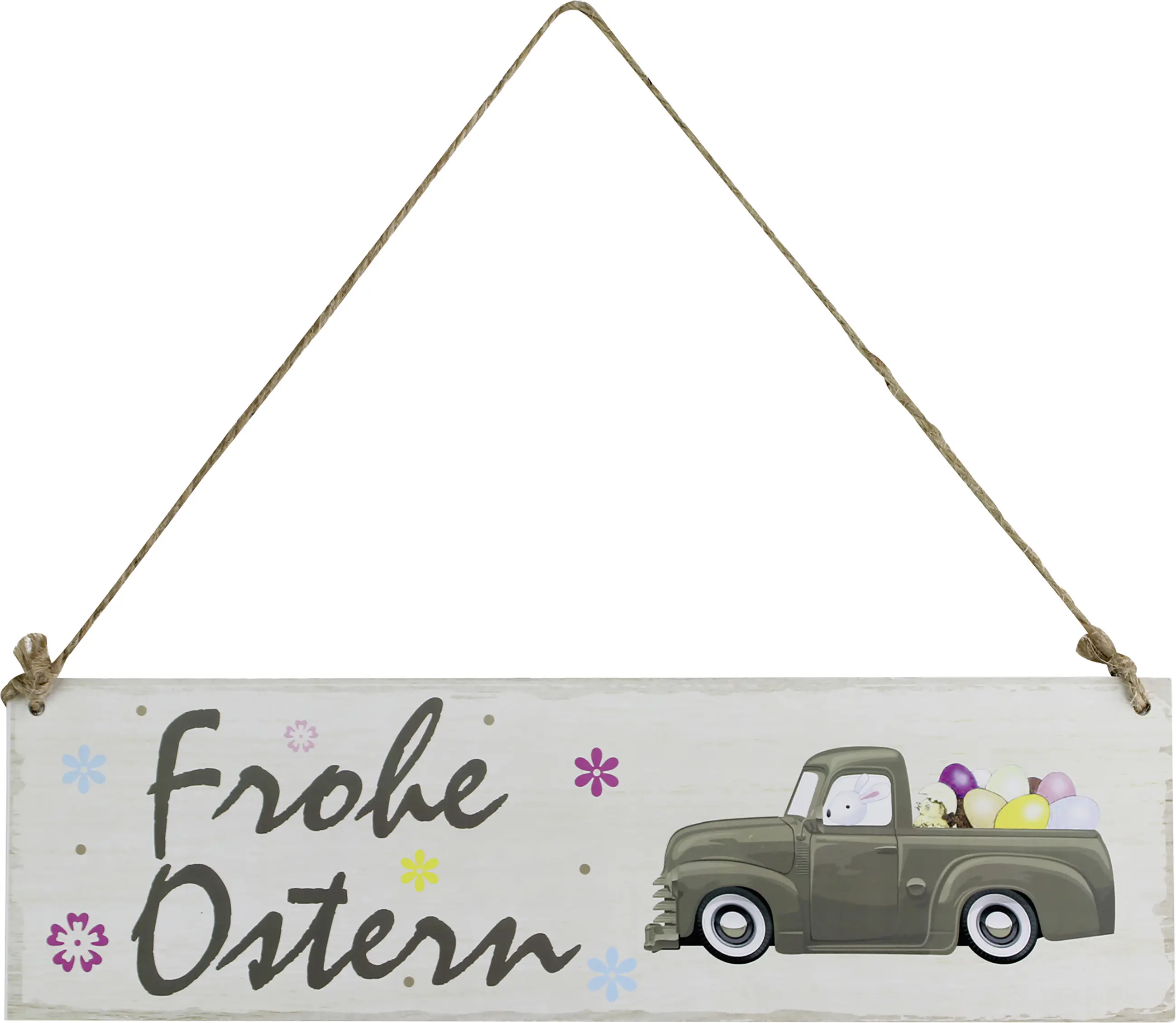 Türschild Frohe Ostern Holz 34 x 14 weiß bunt