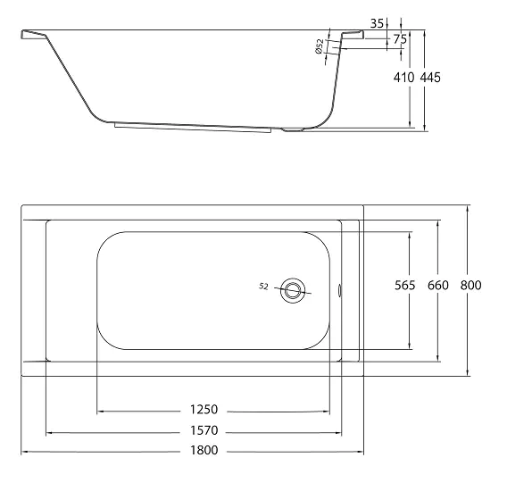 Ottofond Körperformbadewanne Costa 180 x 80 cm, weiß