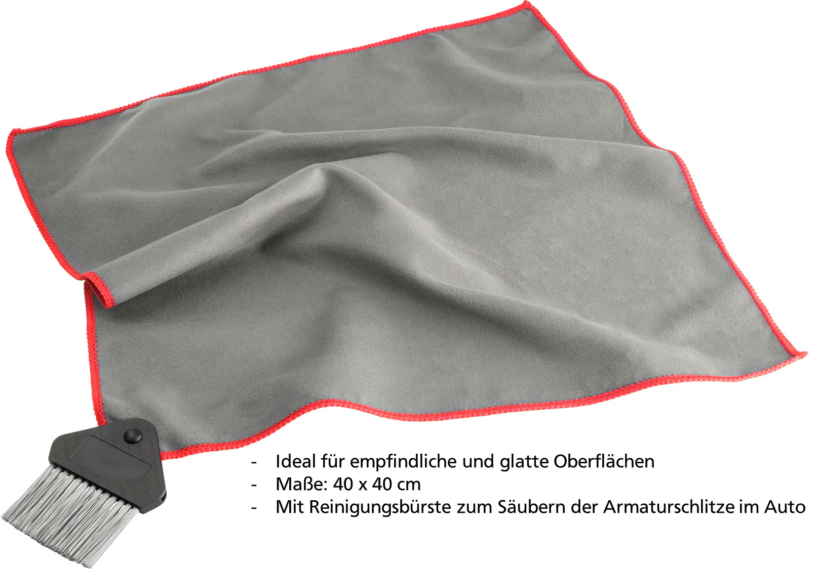 Walser Cockpit Reinigungstuch 2in1, Mikrofasertuch mit Bürste 40x40 cm