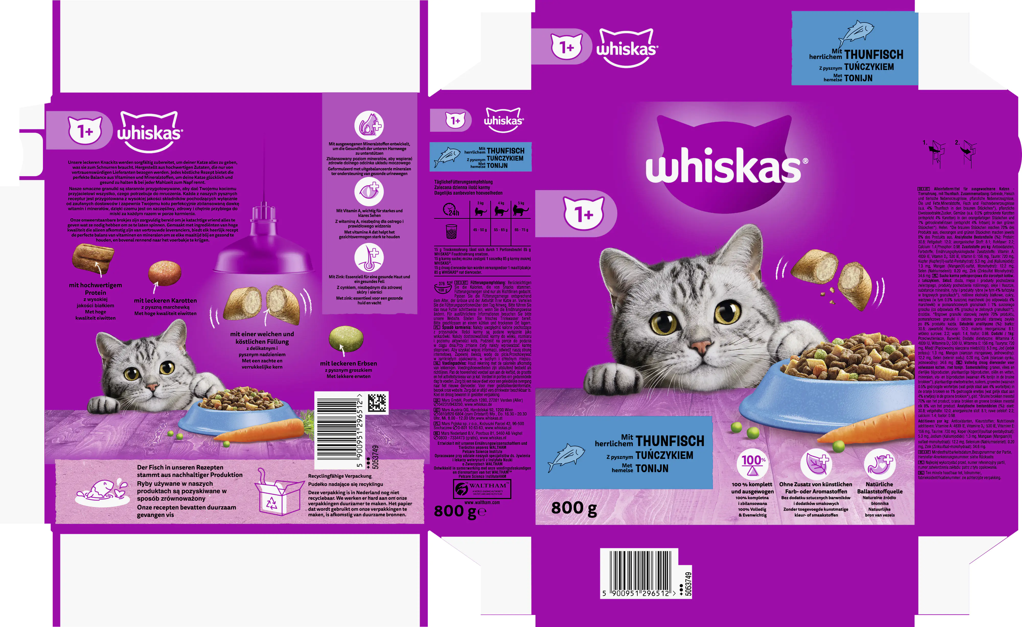 Whiskas Trockenfutter 1+ mit Thunfisch 800 g Whiskas Trockenfutter 1+ mit Thunfisch 800 g