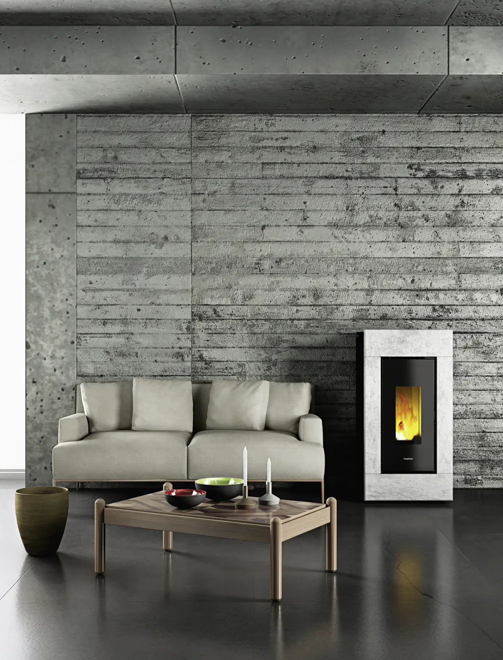 FreePoint Pelletofen VEGA Stahl 10,5 kW schwarz-naturstein