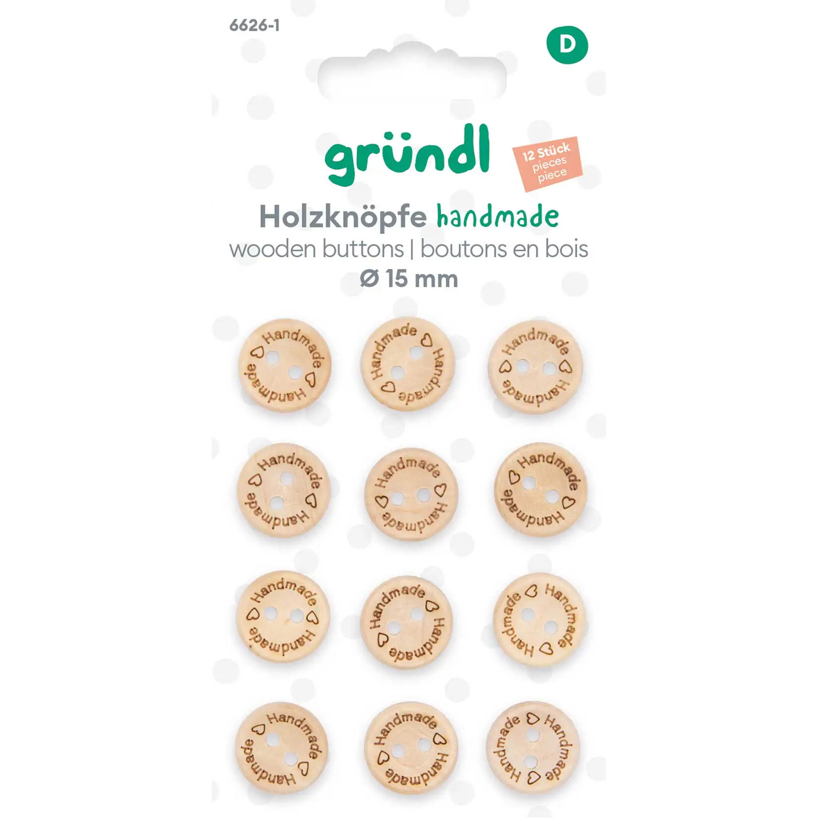 Gründl Holzknöpfe Handmade 15 mm 12 Stück