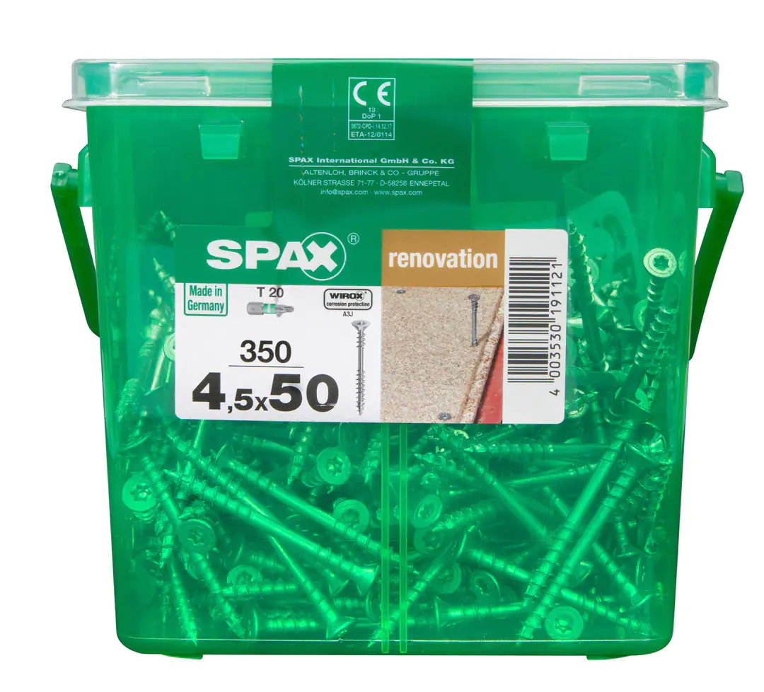 Spax Verlegeschrauben 4.5 x 50 mm TX 20 - 350 Stk. Spax Verlegeschrauben 4.5 x 50 mm TX 20 - 350 Stk.