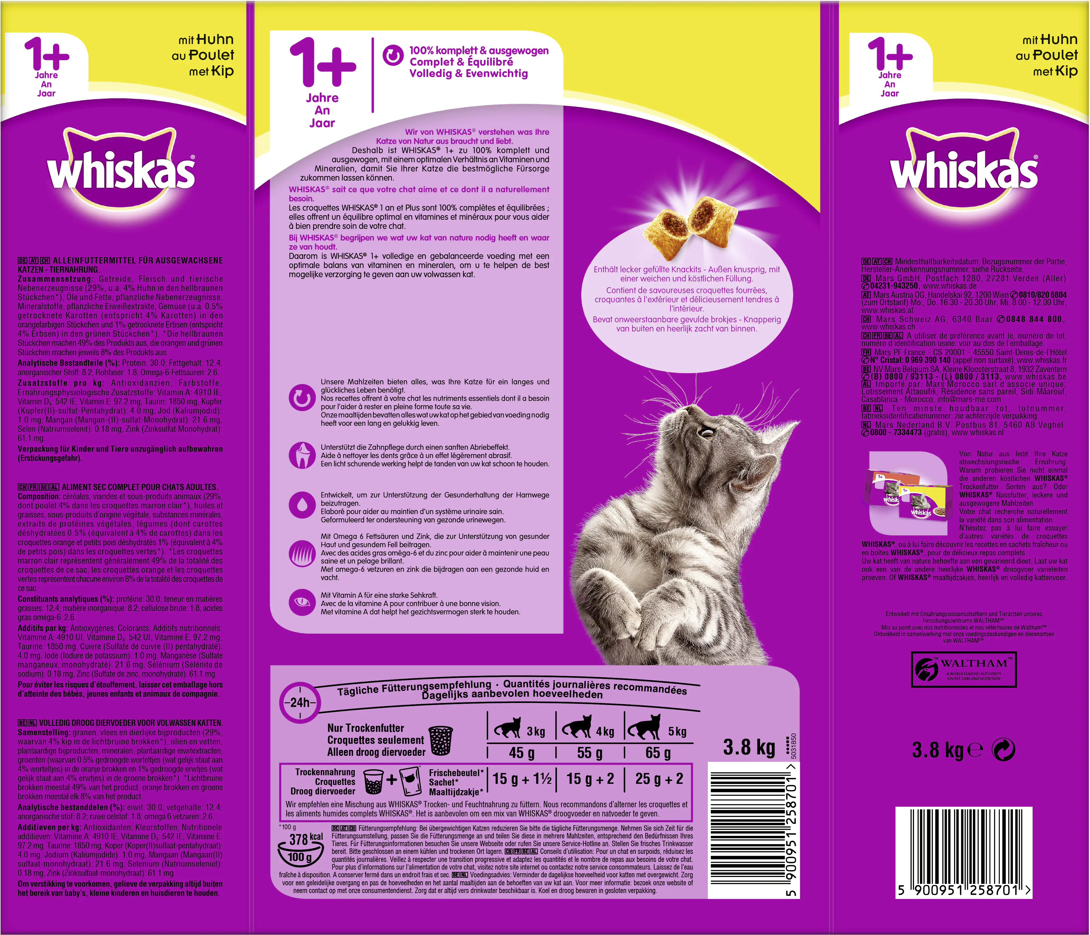 Whiskas Katzenfutter Adult 1+ mit Huhn 3,8 kg Whiskas Katzenfutter Adult 1+ mit Huhn 3,8 kg