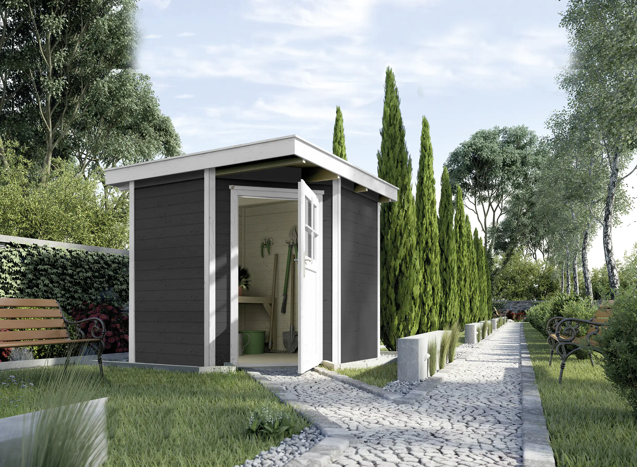 Weka Gartenhaus Nantje 239 x 235 cm anthrazit mit Fußboden