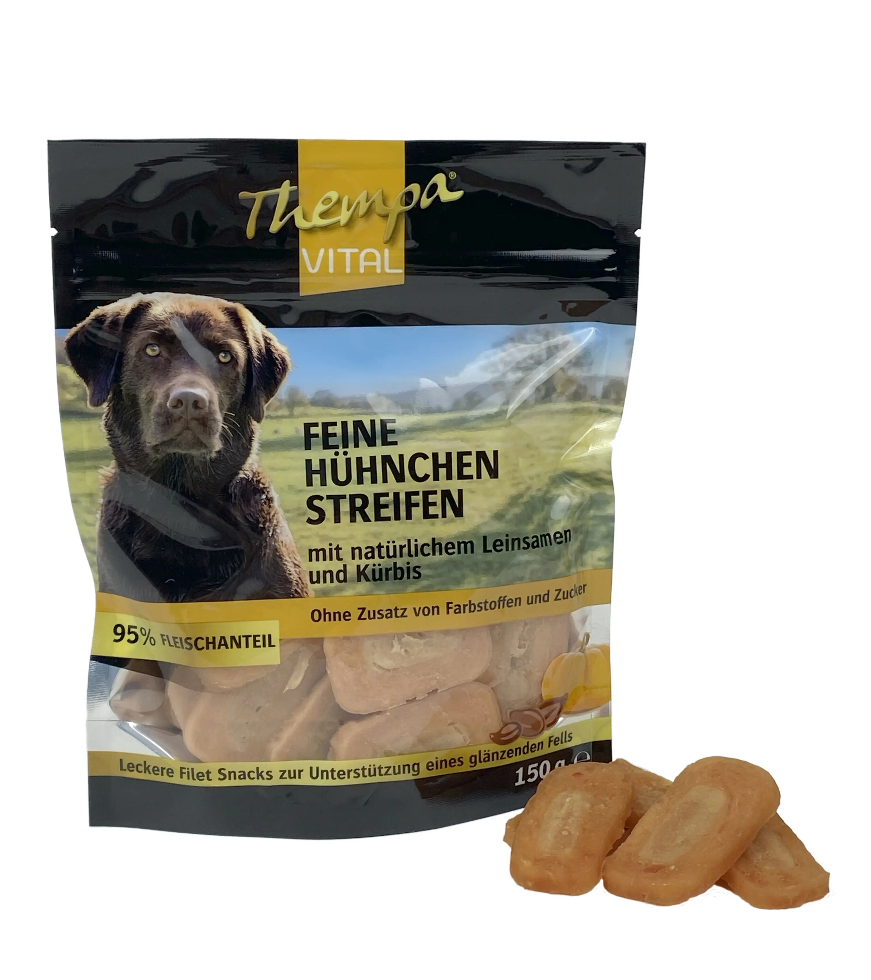 Thempa Vital Hundesnack Adult Hühnchenstreifen mit Leinsamen & Kürbis 150 g