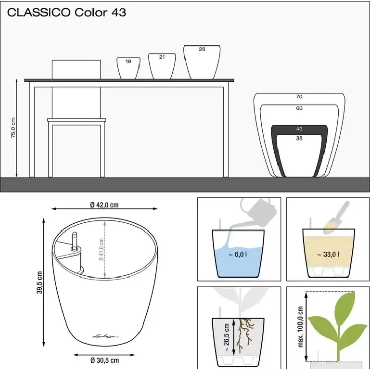 Lechuza Pflanzgefäß Classico Color 43 schiefergrau