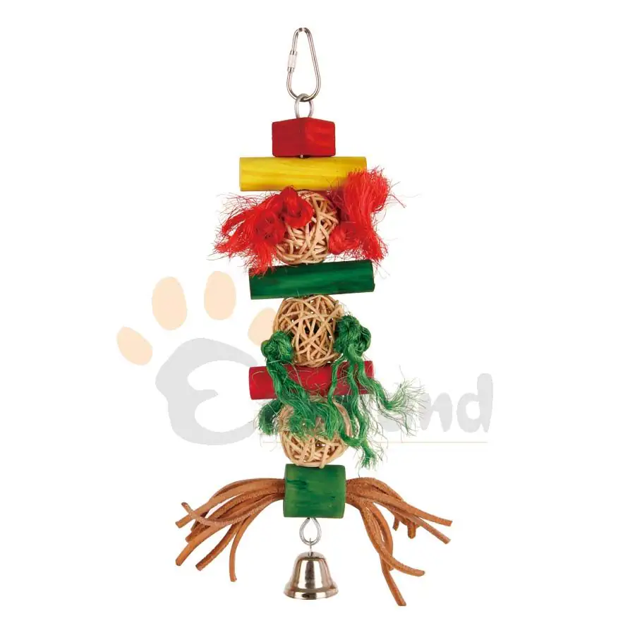 Ollesch Vogelspielzeug 22 cm Holz mit Seilen und Glocke bunt