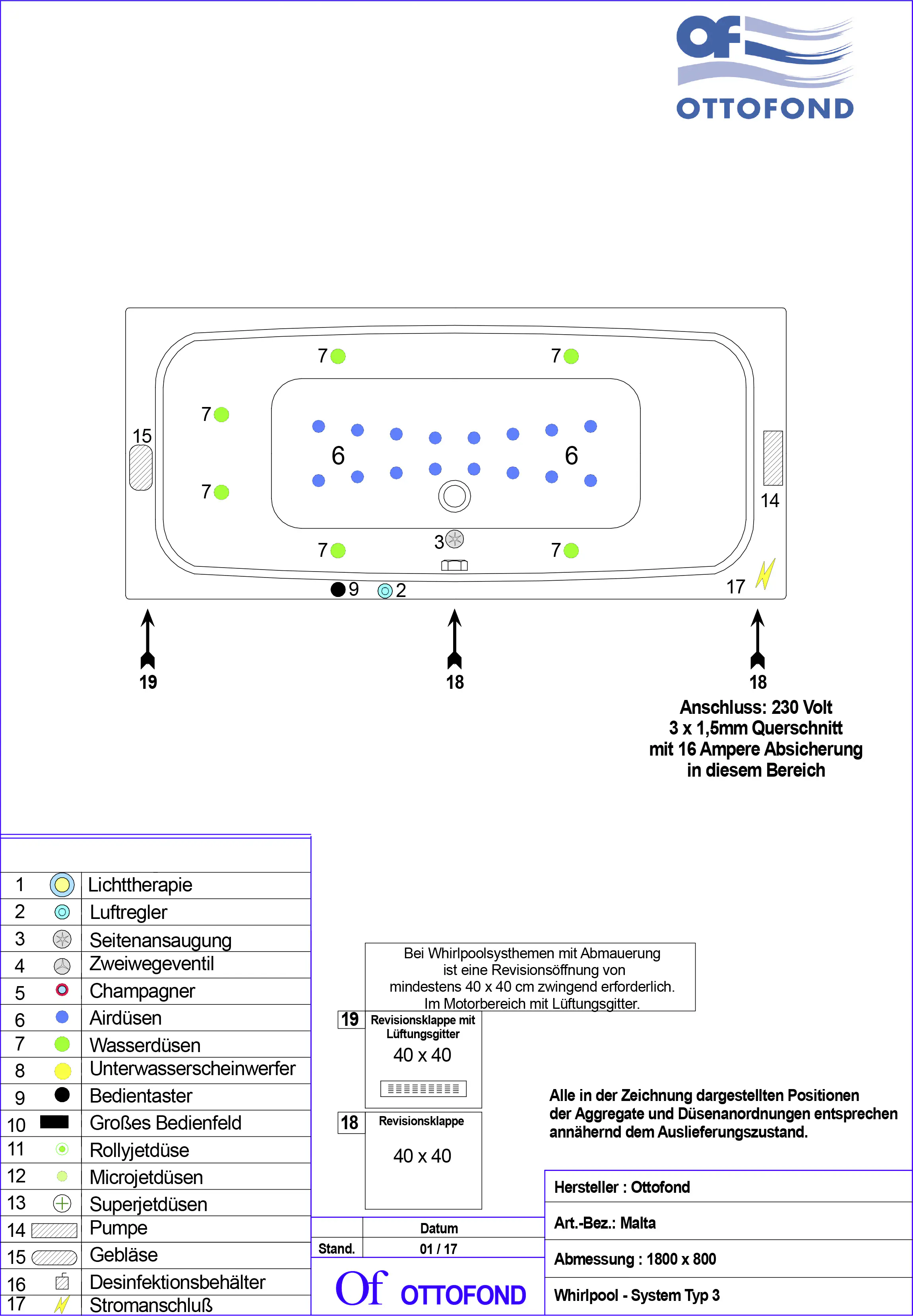 Ottofond Whirlpool-System Malta 180 cm, Typ 3