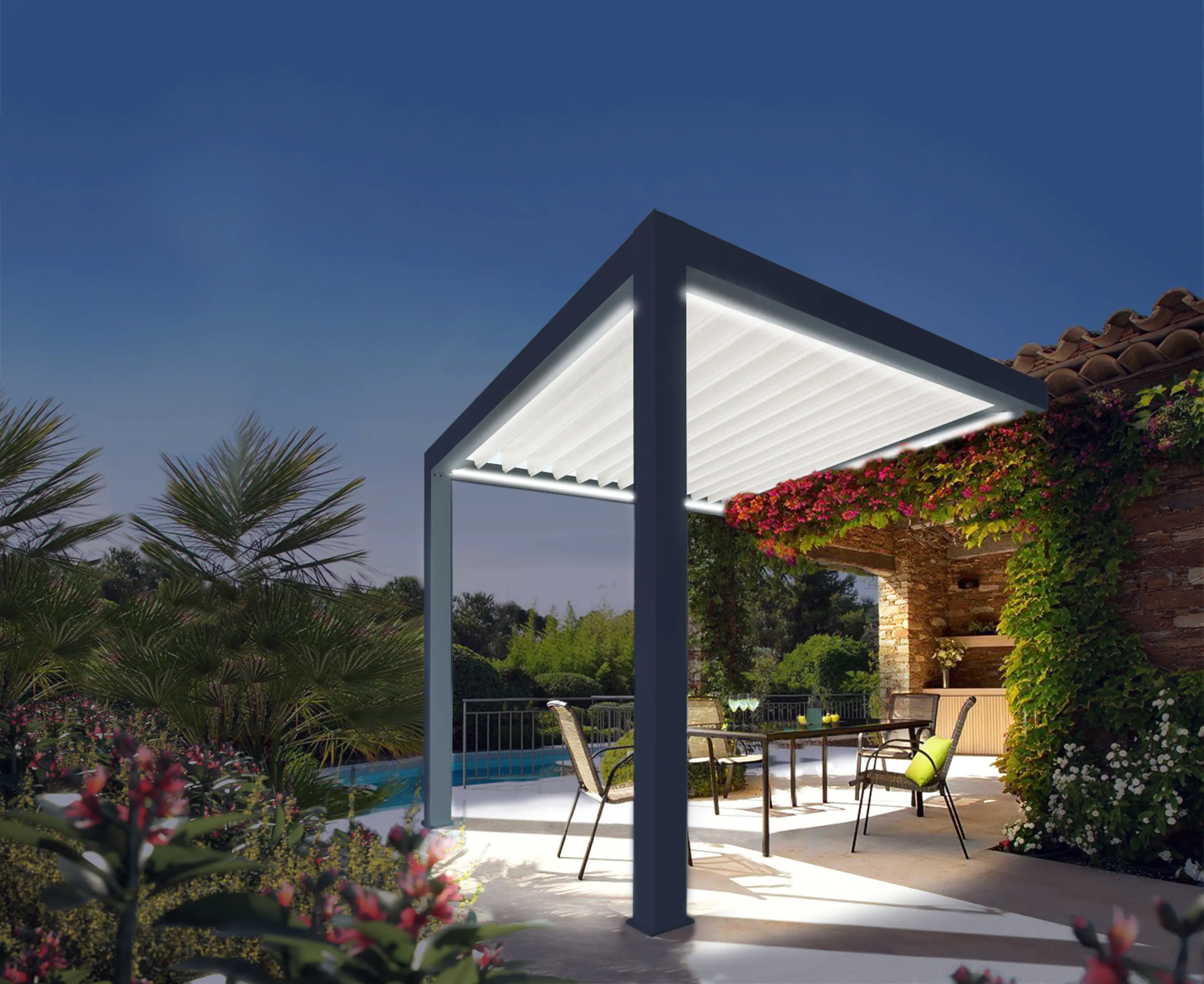 Lamellen Terrassenüberdachung 480 x 406,7 x 273 cm grau-weiß