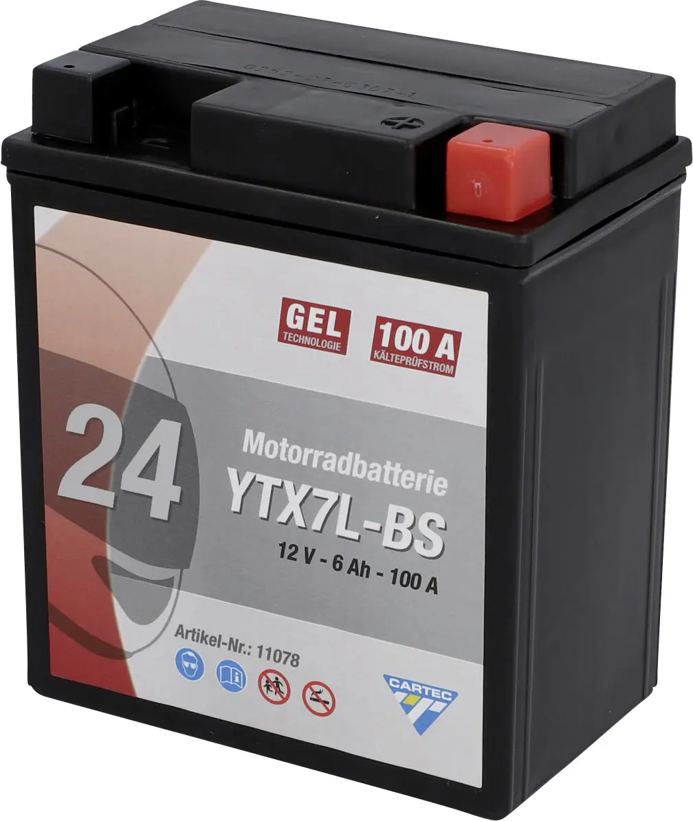 Cartec Gel Motorradbatterie YTX7L-BS 7Ah 160A