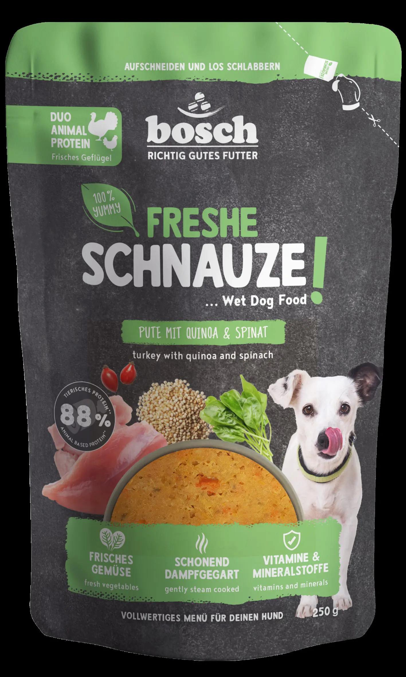 Bosch Freshe Schnauze Hundenassfutter Adult 250 g Pute mit Quinoa & Spinat