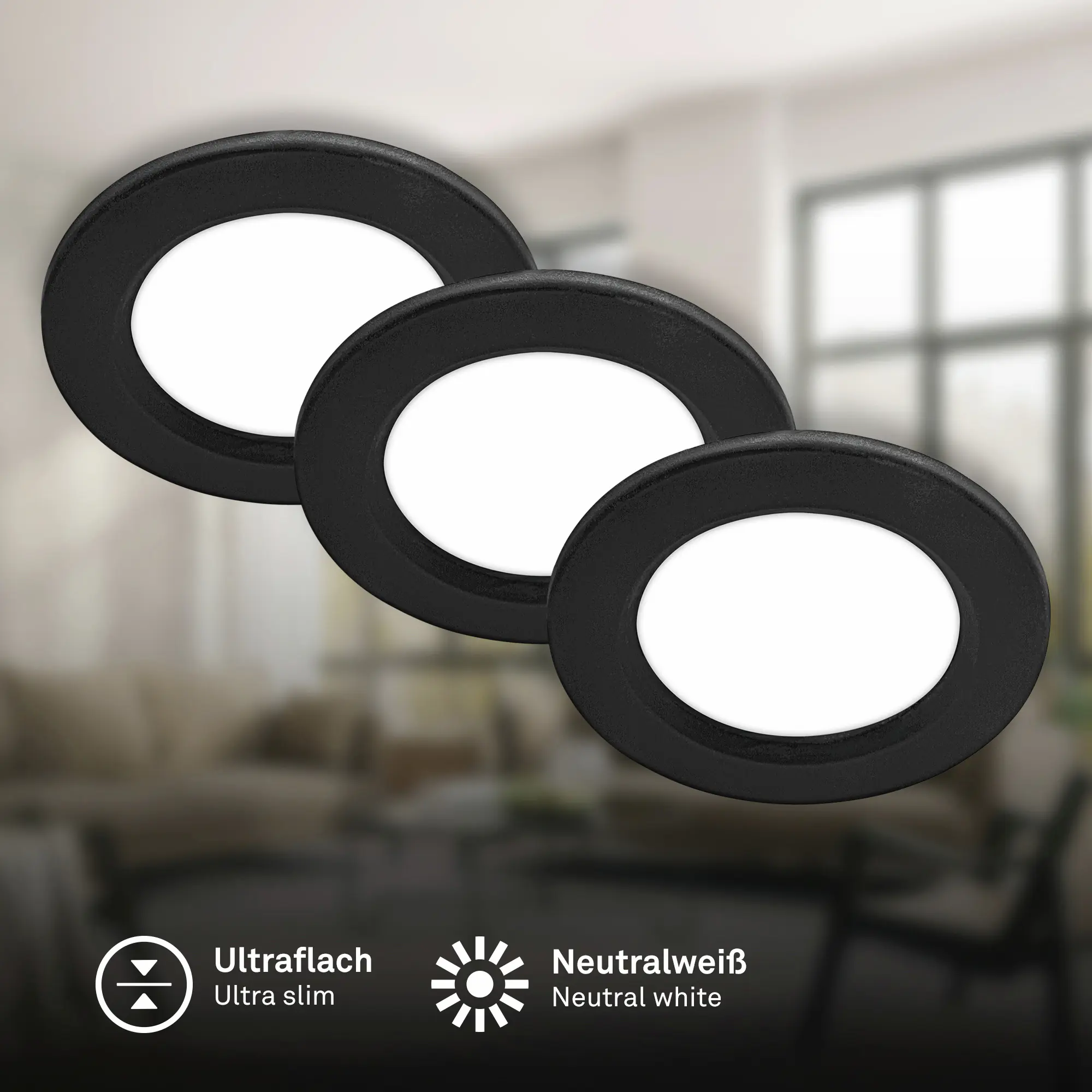 Briloner LED Einbauleuchten Jeft Ø 9 x 2,8 cm kaltweiß schwarz 3er-Set