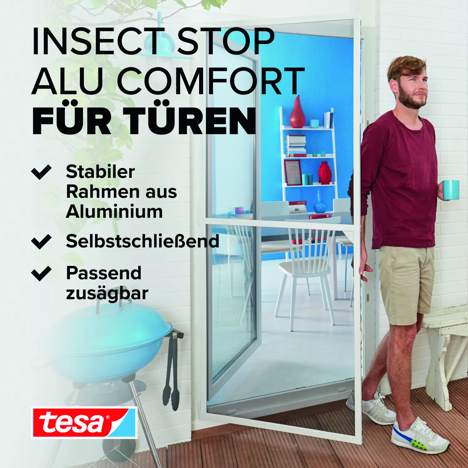 tesa Fliegengitter-Tür Comfort Alurahmen 100 x 220 cm weiß