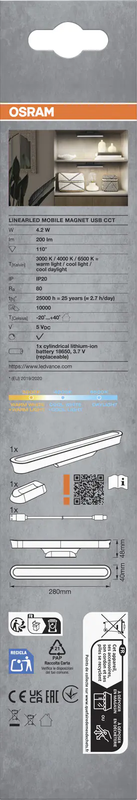Osram LED Unterbauleuchte Linear Mobile Magnet USB 4,2 Watt 28 cm