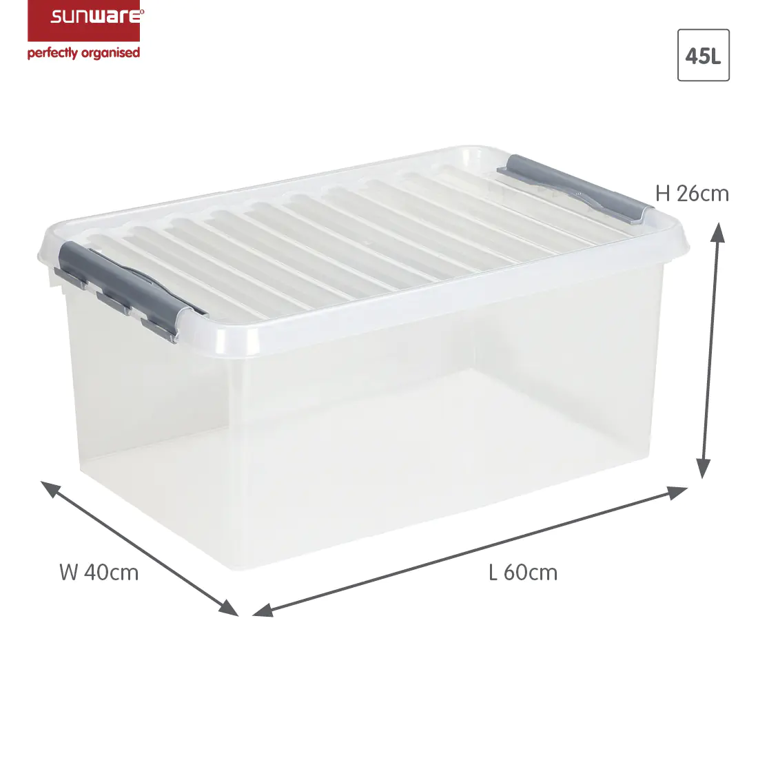 Sunware Aufbewahrungsbox Q-line 45L transparent metallfarbig 60 x 40 x 26 cm Sunware Aufbewahrungsbox Q-line 45L transparent metallfarbig 60 x 40 x 26 cm