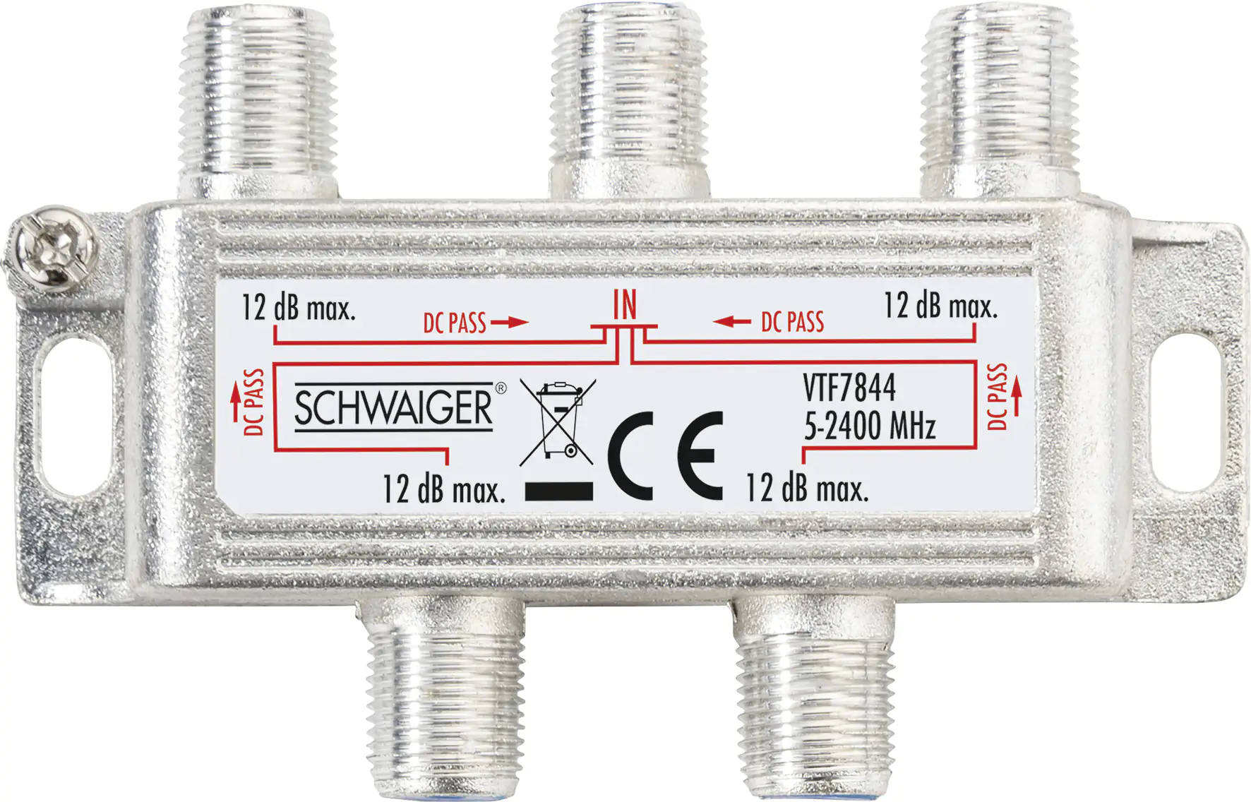 Schwaiger Verteiler VTF7844 531 1x F Buchse auf 4x F Buchse, Dämpfung max. 12dB
