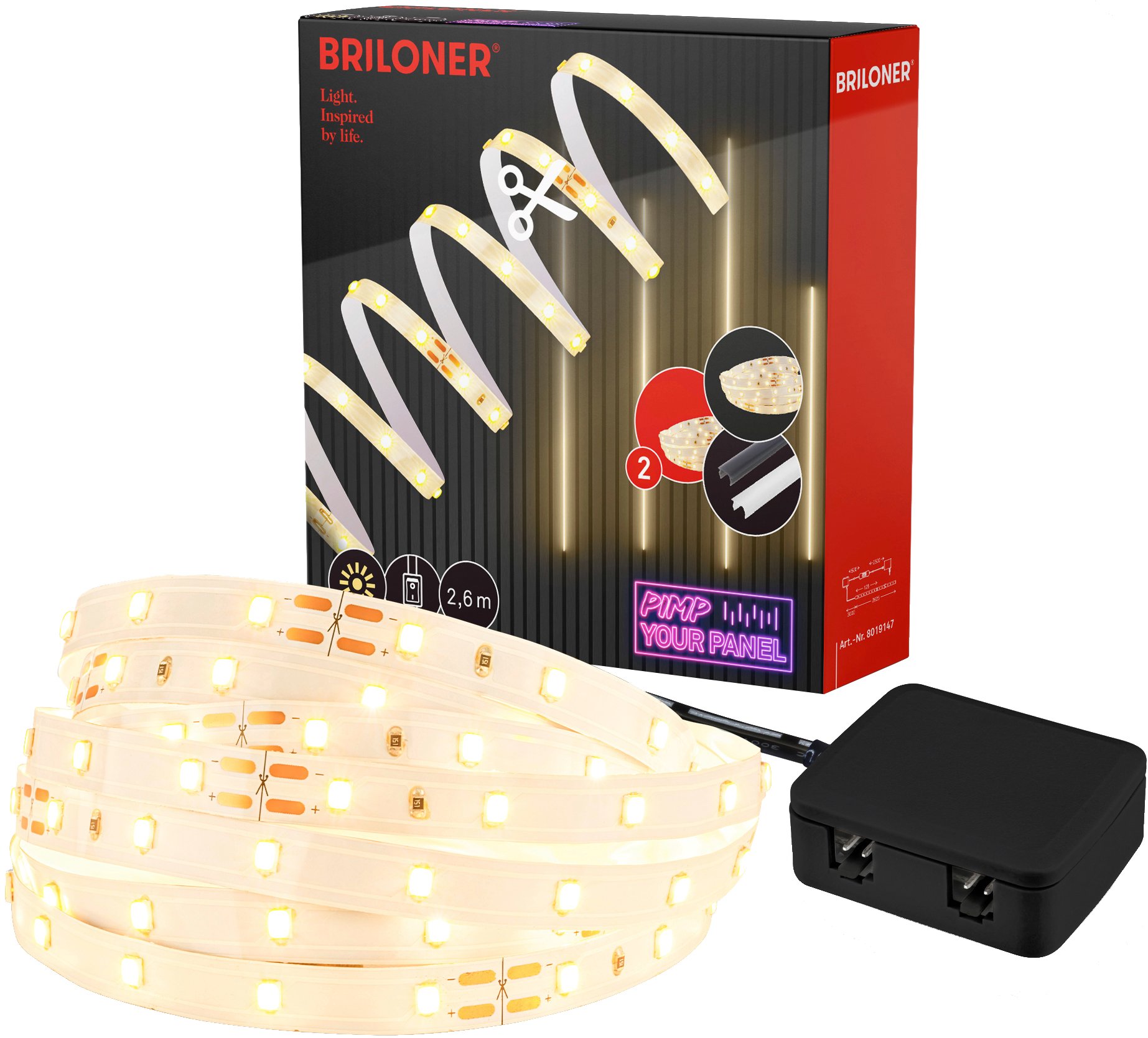 Briloner LED-Stripe Pimp your Panel Warmweiß, 2,6 m, 3000K 1300 lm Erweiterungsset