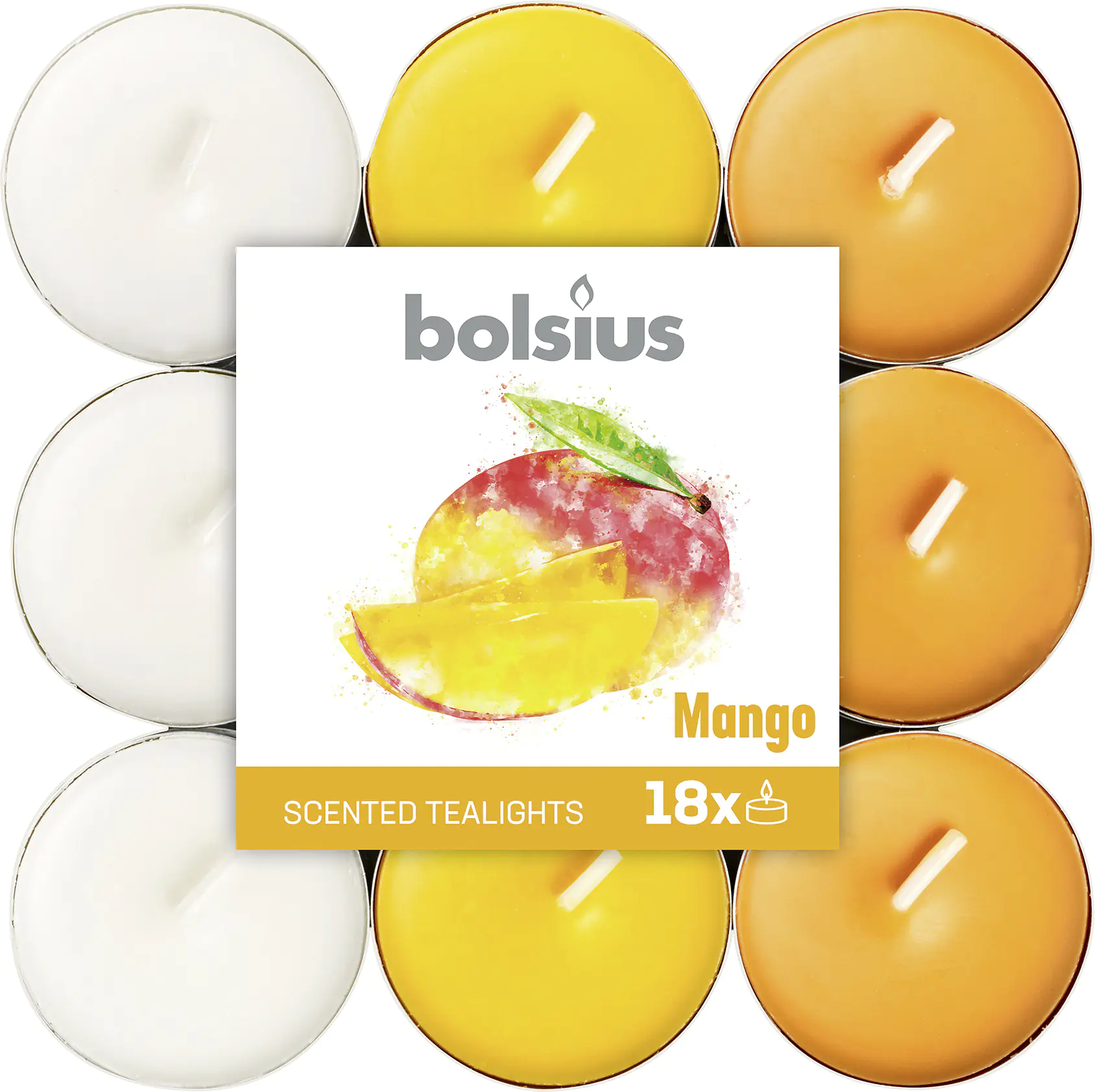 Bolsius Duftteelichter Mango Ø 3,8 cm, 18er Pack