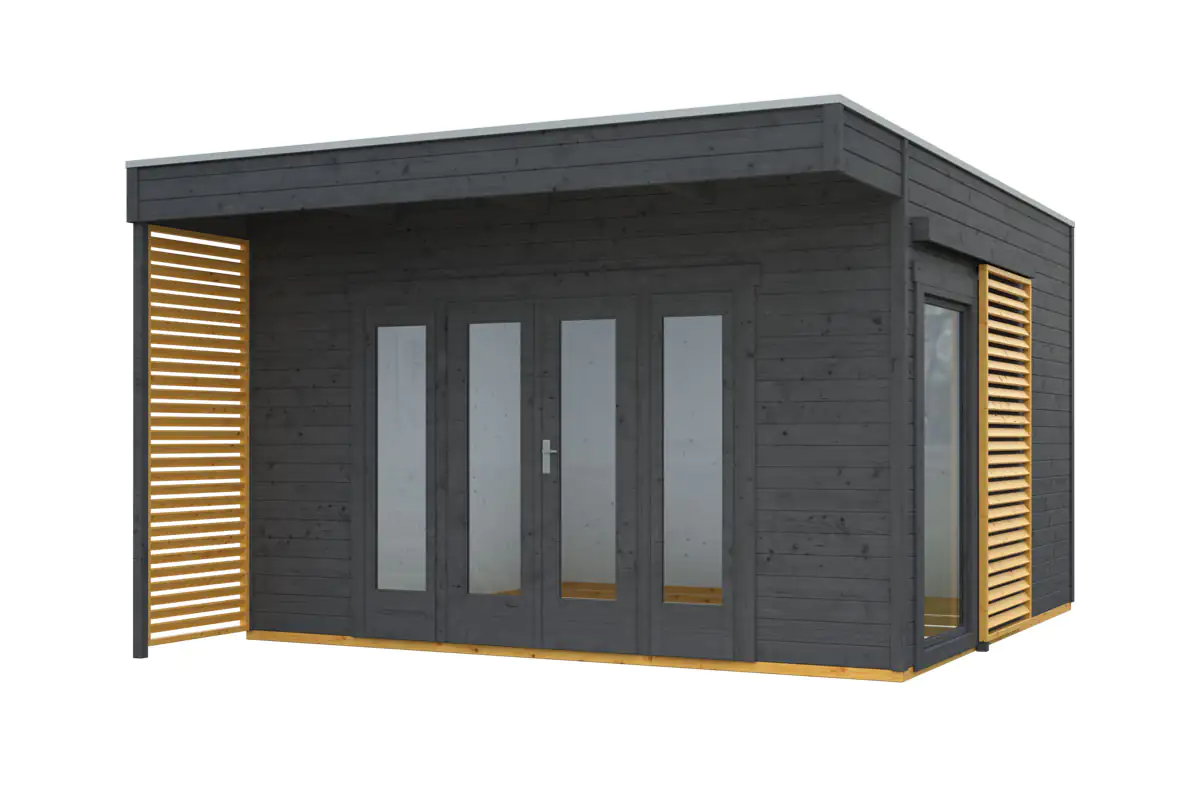 SKAN HOLZ Gartenhaus Tokio 4 402 x 402 cm schiefergrau mit Fußboden, doppelschalig
