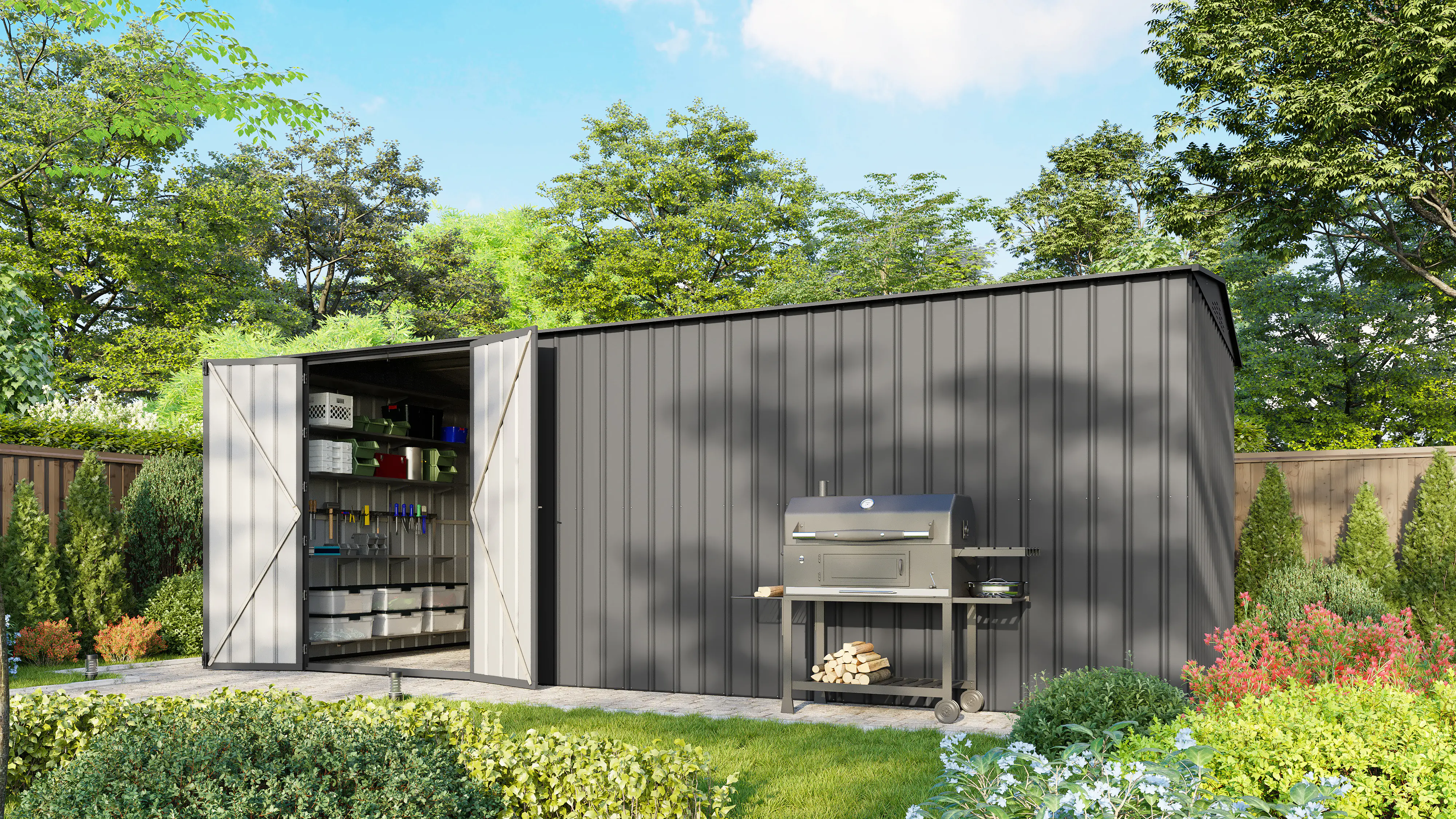 Globel Erweiterungsmodul Metallgerätehaus Worker 125 x 308 x 225 cm anth.