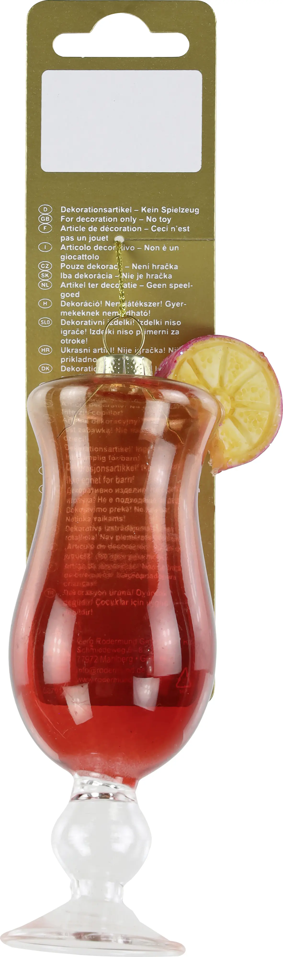 Weihnachtsanhänger Cocktailglas aus Glas 13,5 x 6 cm rot