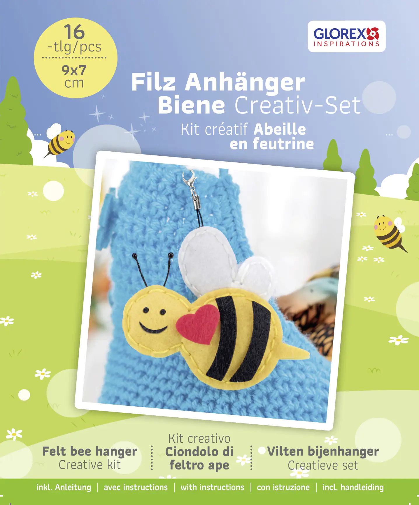 Glorex Filz Biene Anhänger 16 teilig 9 x7 cm
