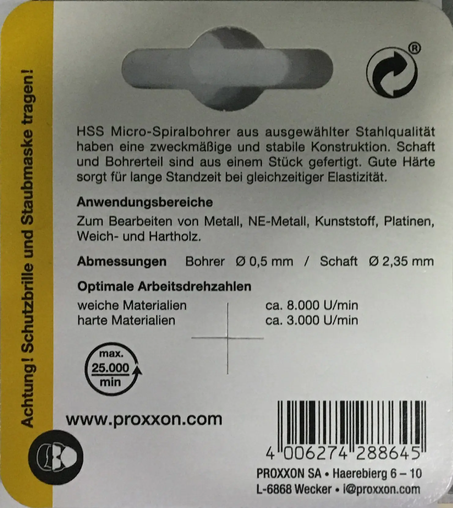 Proxxon Micromot Mikro-Spiralbohrer