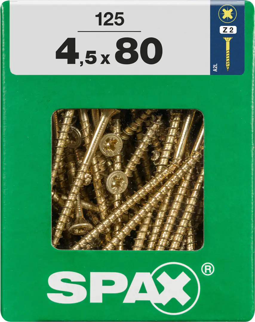 Spax Universalschrauben 4.5 x 80 mm PZ 2 - 125 Stk. Spax Universalschrauben 4.5 x 80 mm PZ 2 - 125 Stk.
