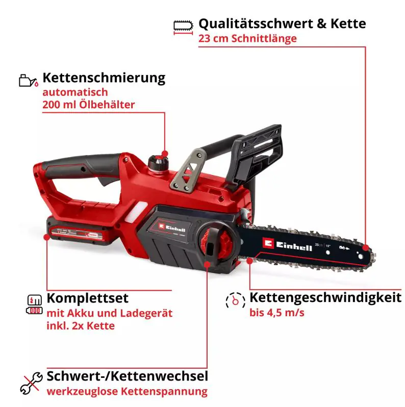 Einhell Akku Kettensäge GE-LC 18/25 Li 3 Ah Set 25 cm Schwertlänge Einhell Akku Kettensäge GE-LC 18/25 Li 3 Ah Set 25 cm Schwertlänge