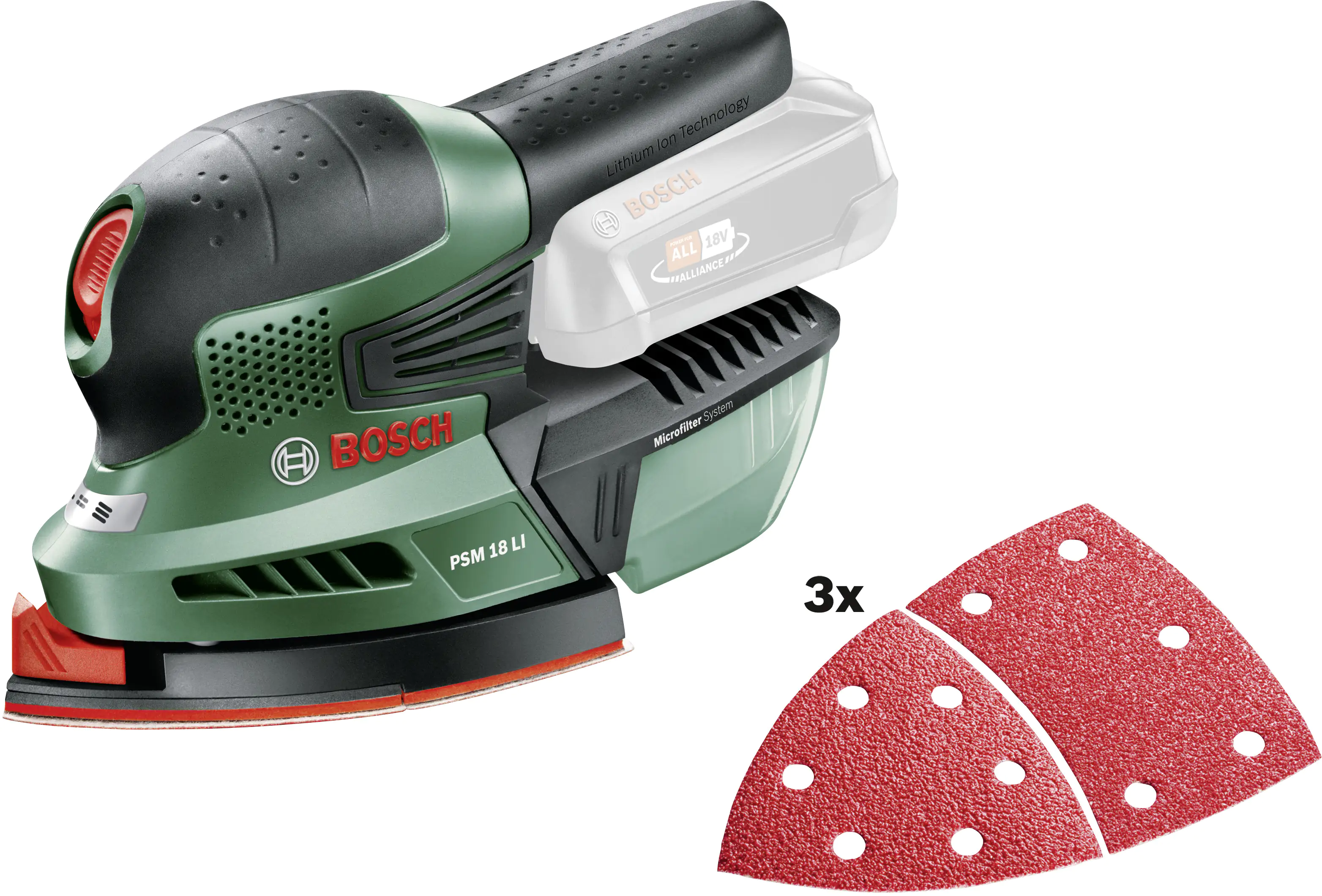 Bosch Dreieckschleifer PSM 18 LI 18 V Solo 104 cm² mit Zubehör Bosch Dreieckschleifer PSM 18 LI 18 V Solo 104 cm² mit Zubehör