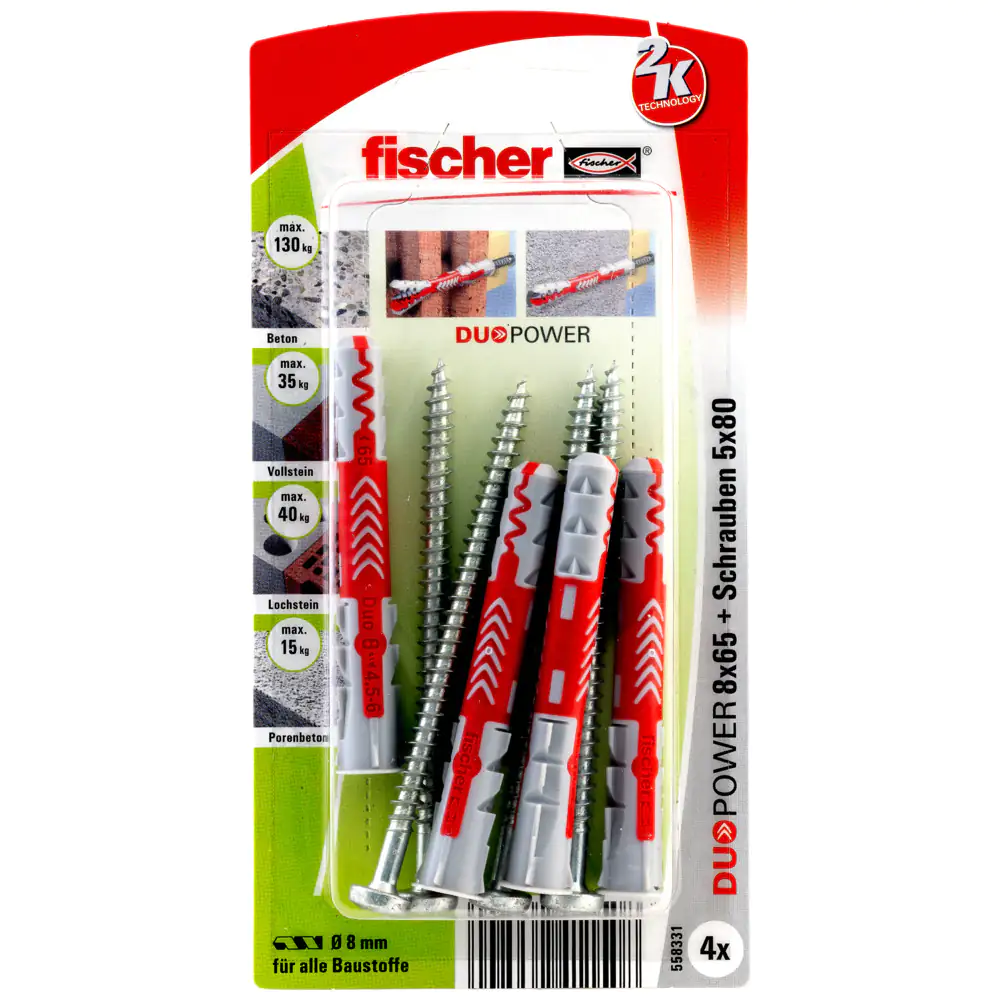 Fischer Dübel-Set Duopower 8.0 x 65 mm - 4 Stück