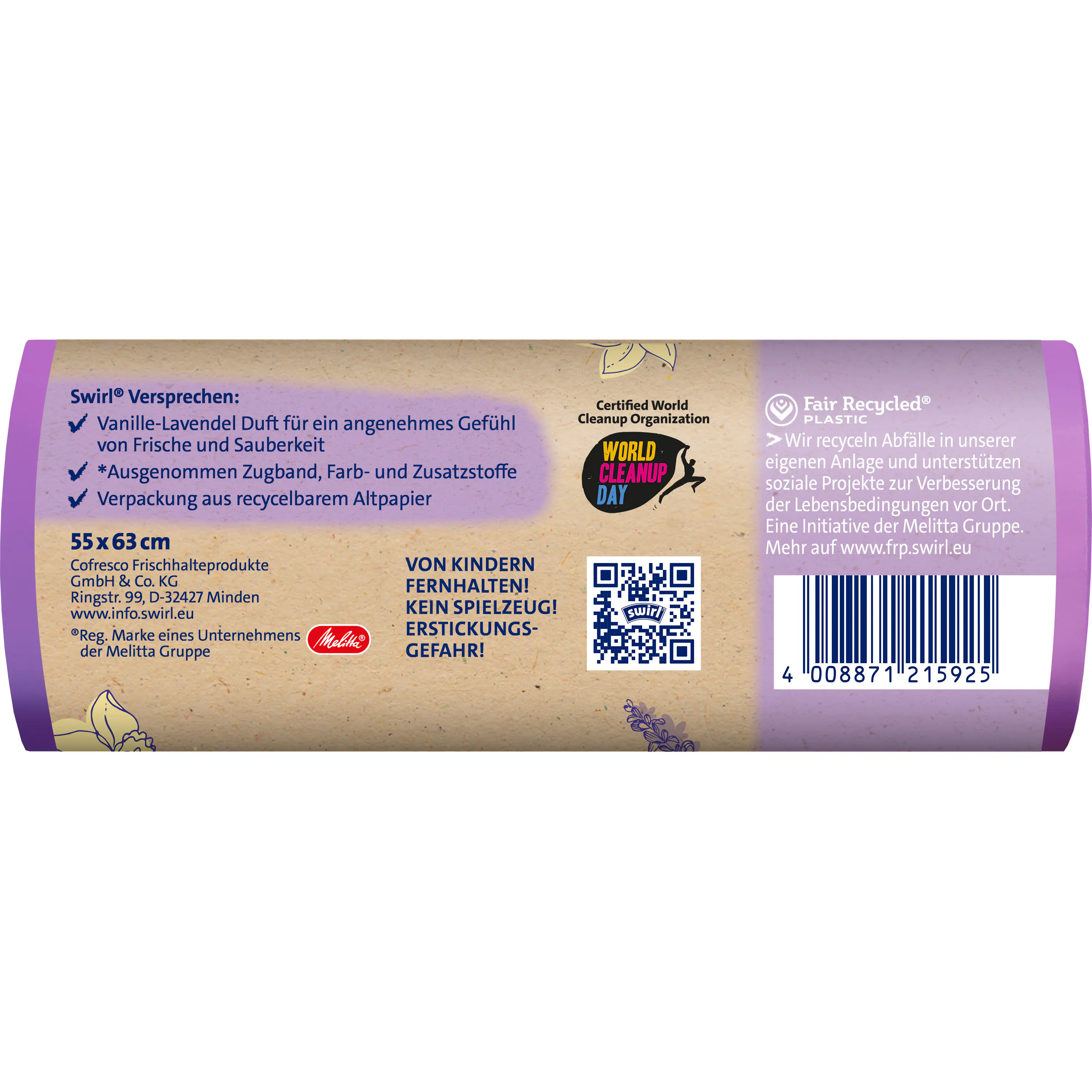 Swirl® Duft-Müllbeutel Vanille-Lavendel 35 L Reißfest & Dicht